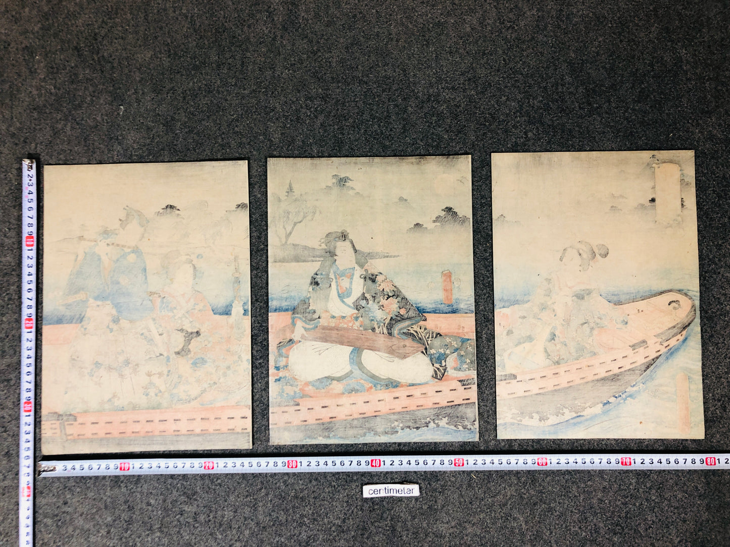 Y5710 WOODBLOCK PRINT Kunisada person man triptych Japan Ukiyoe antique art