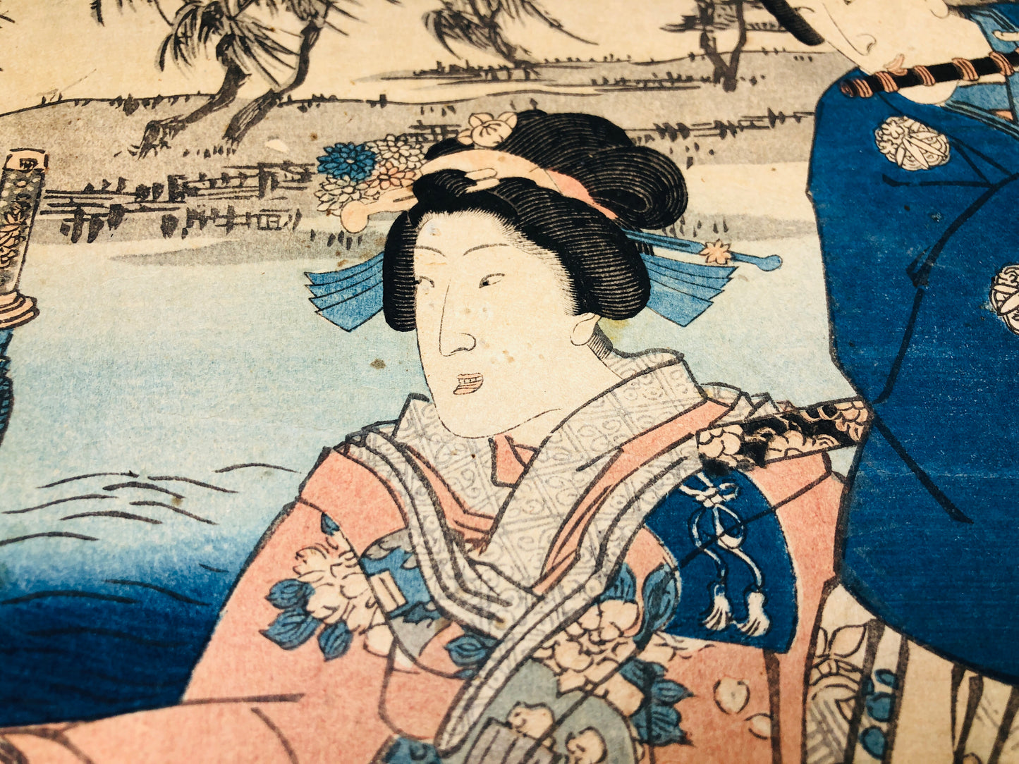 Y5710 WOODBLOCK PRINT Kunisada person man triptych Japan Ukiyoe antique art