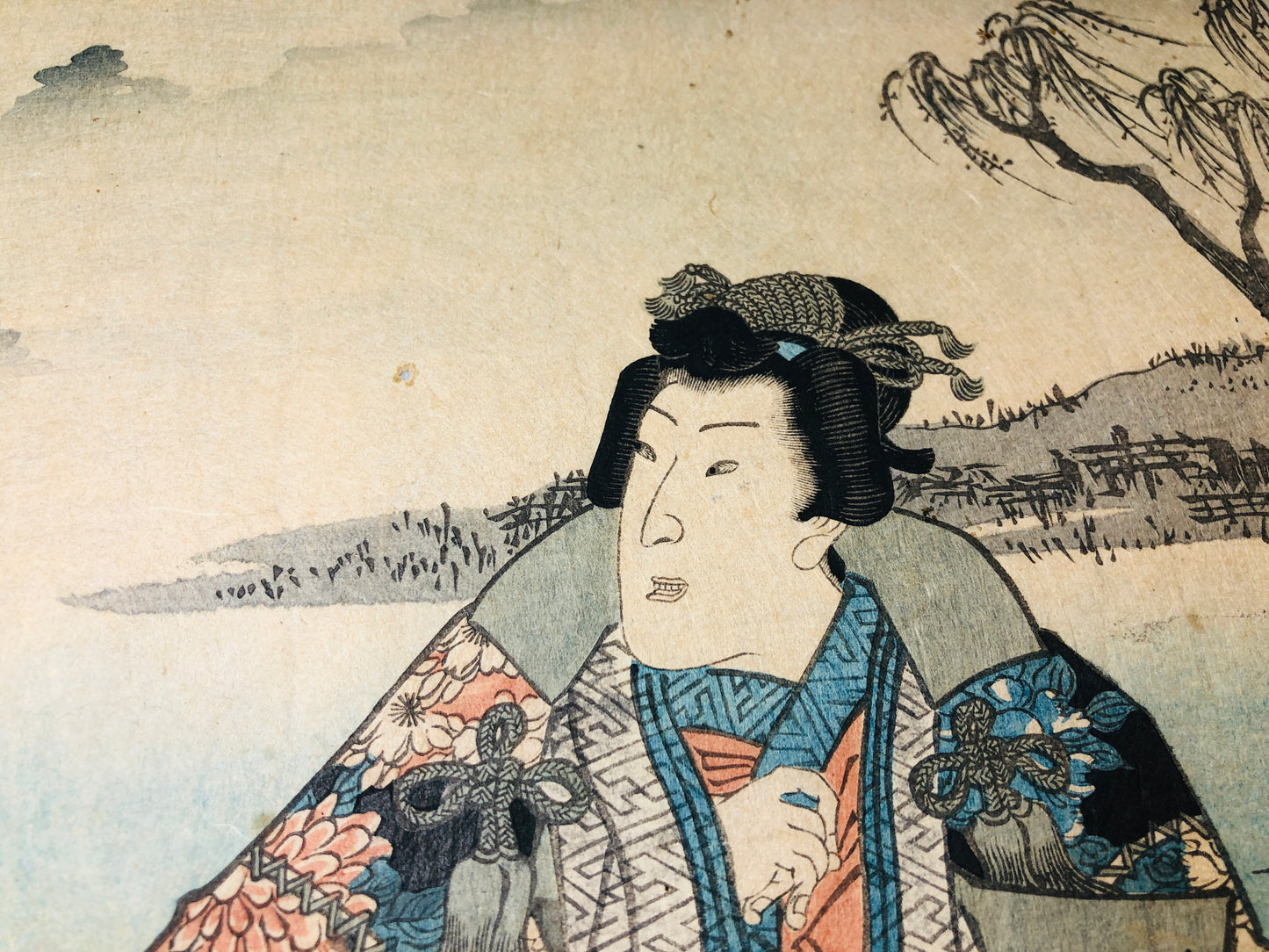 Y5710 WOODBLOCK PRINT Kunisada person man triptych Japan Ukiyoe antique art