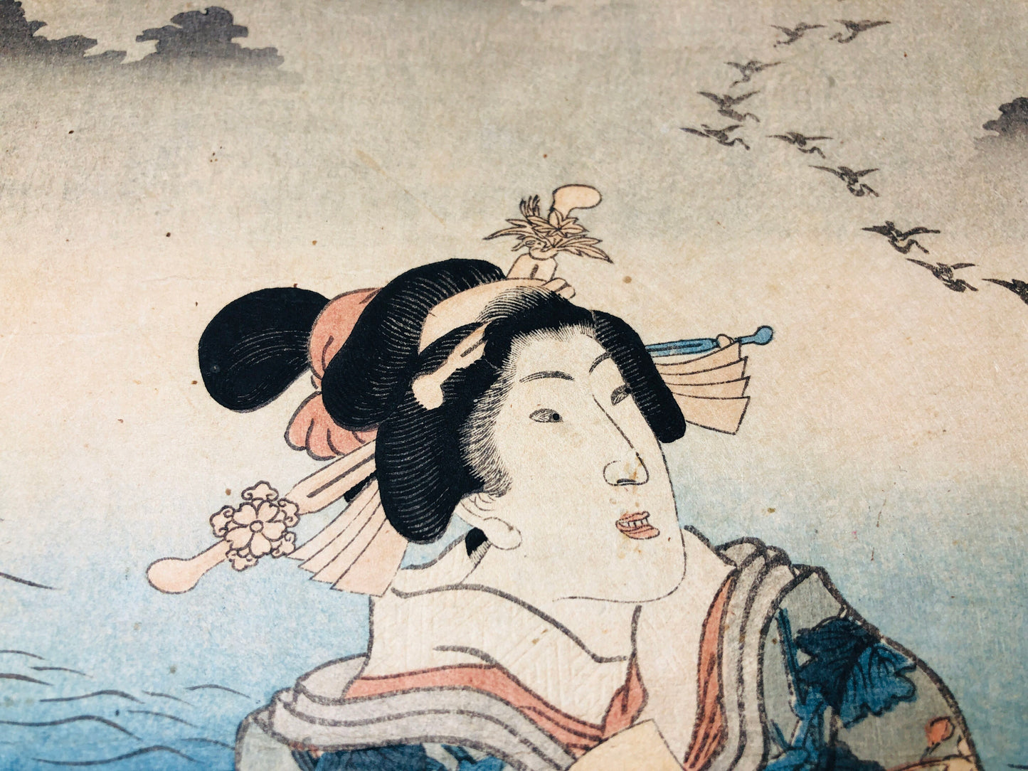 Y5710 WOODBLOCK PRINT Kunisada person man triptych Japan Ukiyoe antique art