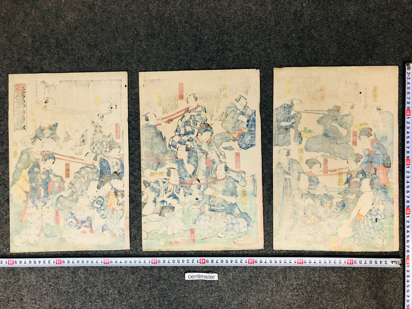 Y5735 WOODBLOCK PRINT neck sumo wrestling game triptych Japan Ukiyoe antique art