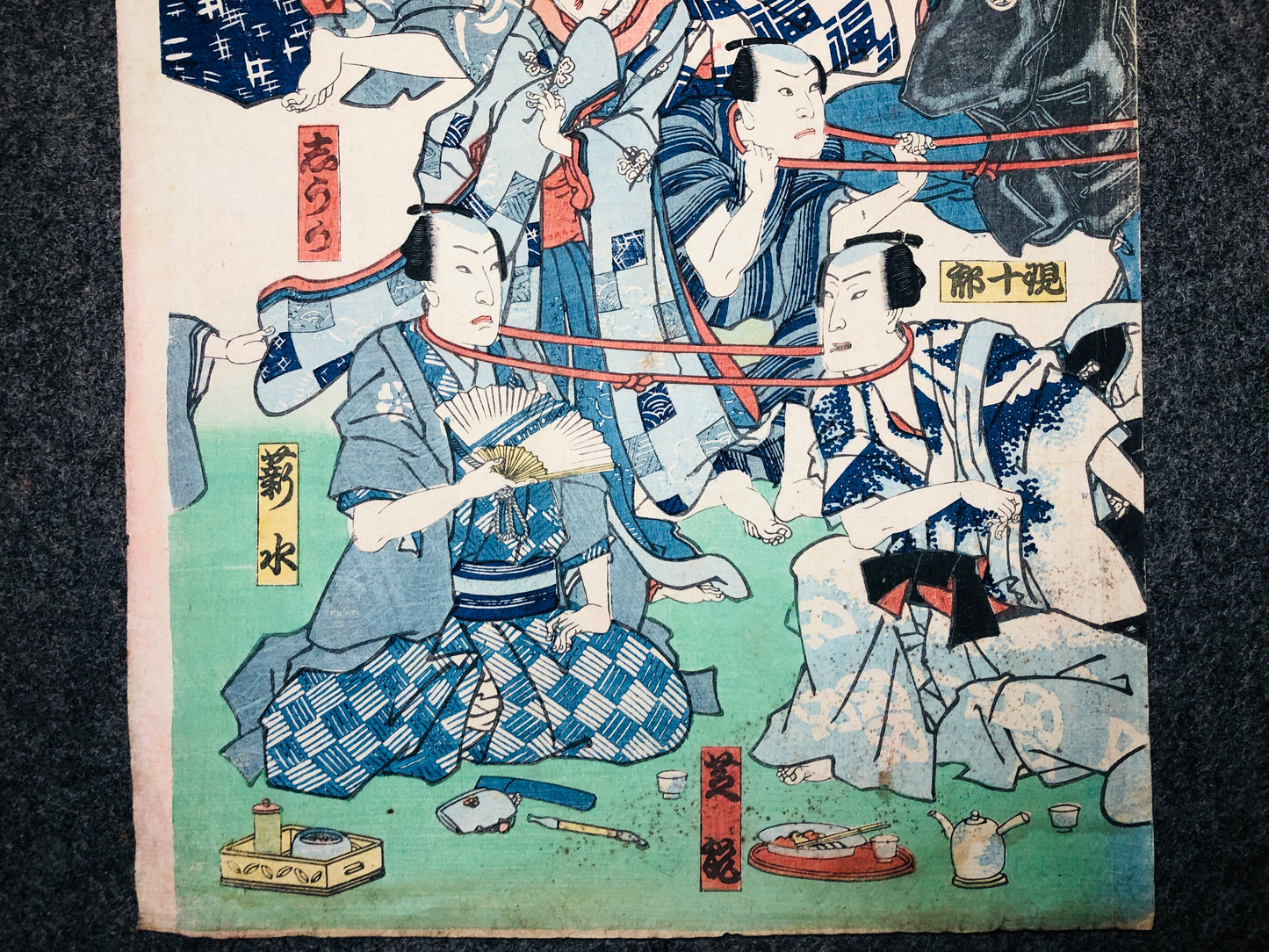 Y5735 WOODBLOCK PRINT neck sumo wrestling game triptych Japan Ukiyoe antique art