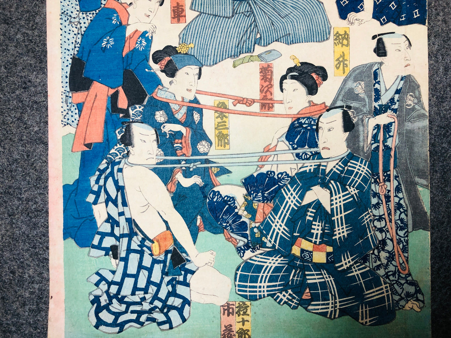 Y5735 WOODBLOCK PRINT neck sumo wrestling game triptych Japan Ukiyoe antique art