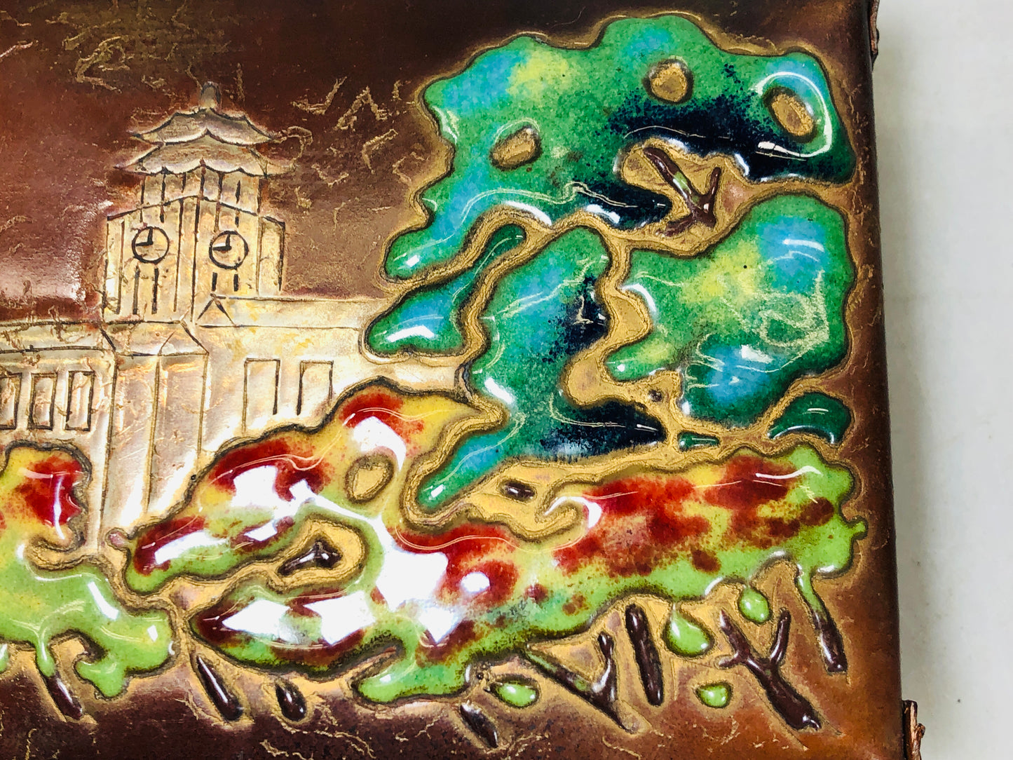 Y5771 BOX cloisonne accessory case lid signed Japan antique interior jewelry