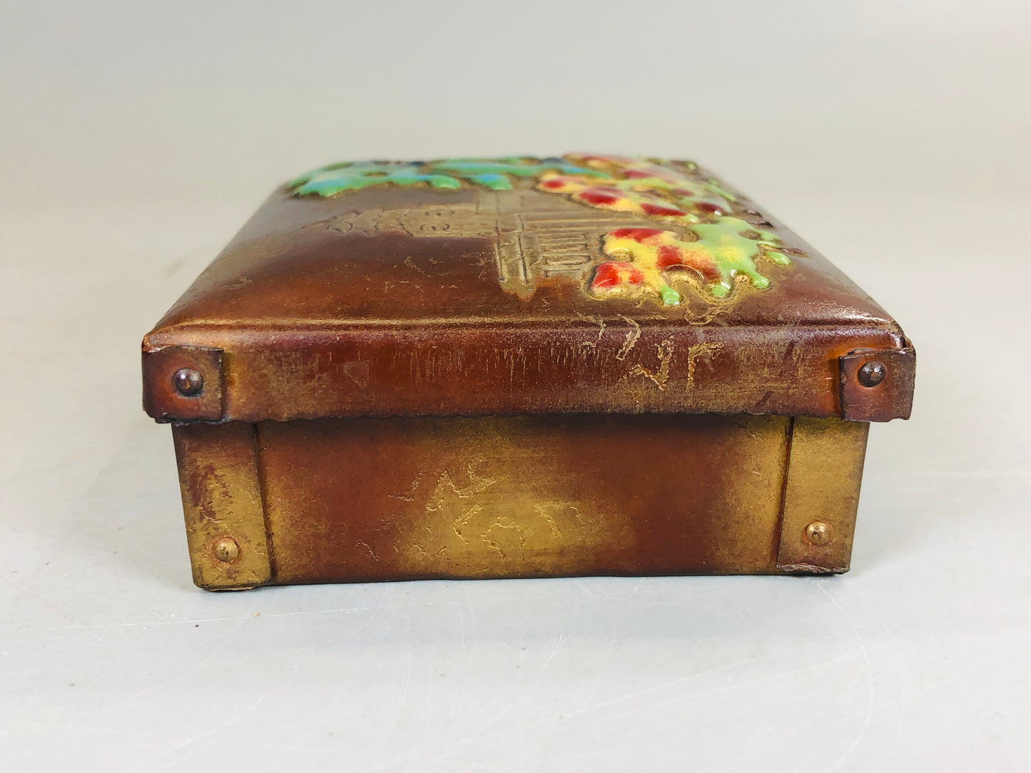 Y5771 BOX cloisonne accessory case lid signed Japan antique interior jewelry