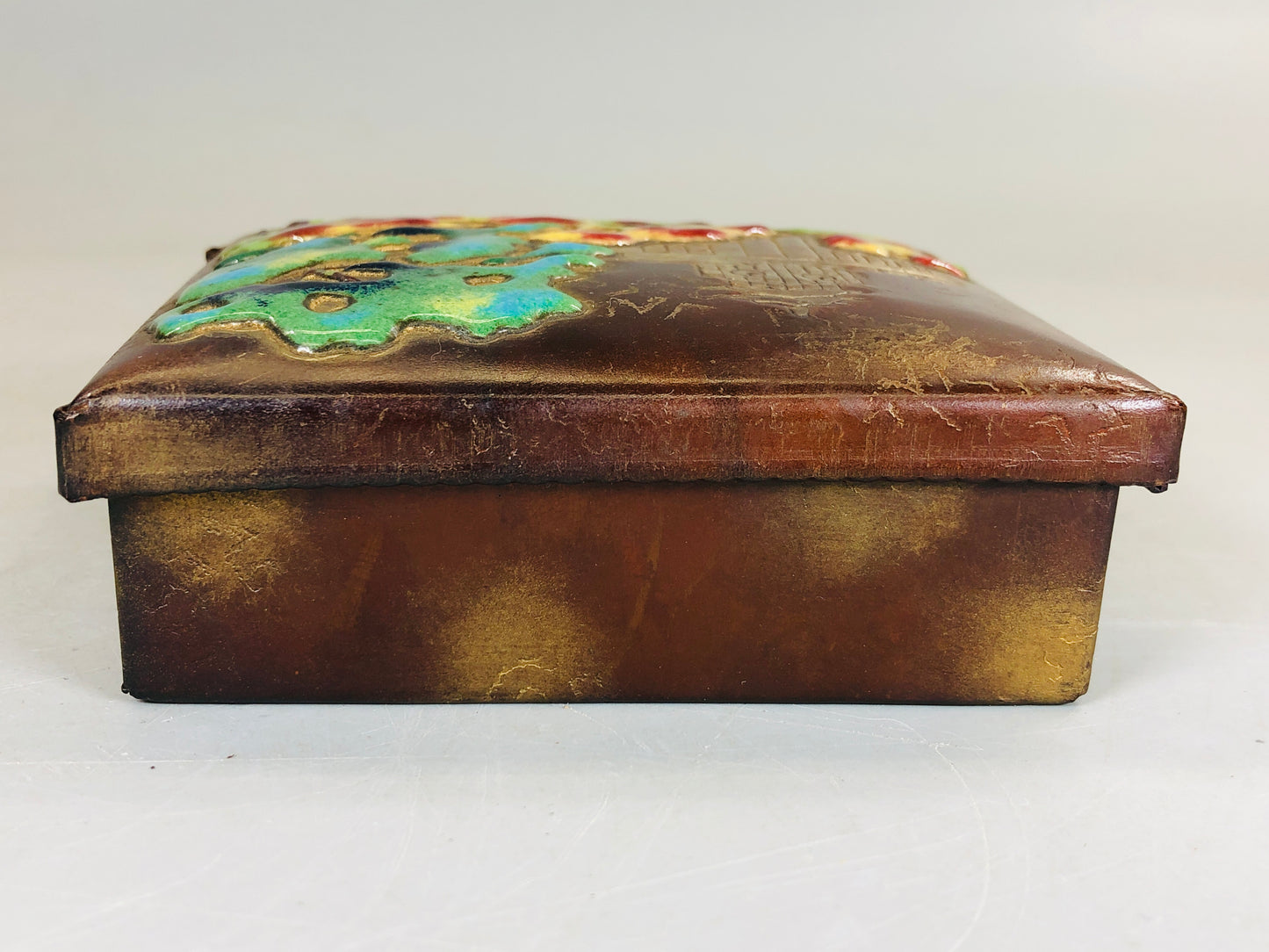 Y5771 BOX cloisonne accessory case lid signed Japan antique interior jewelry