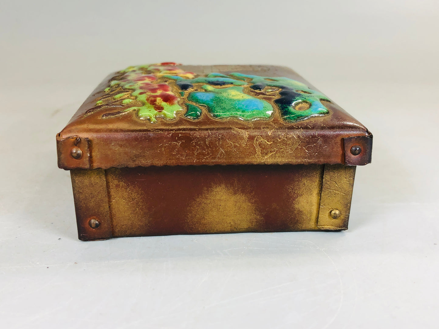 Y5771 BOX cloisonne accessory case lid signed Japan antique interior jewelry