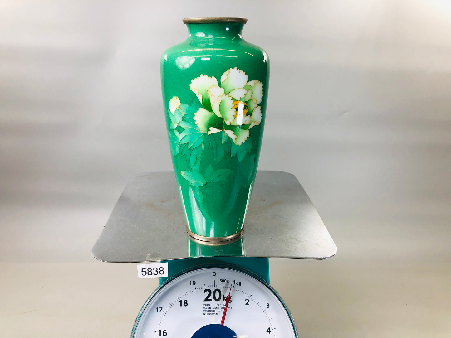 Y5838 VASE Cloisonne green flower pattern Japan ikebana antique interior decor