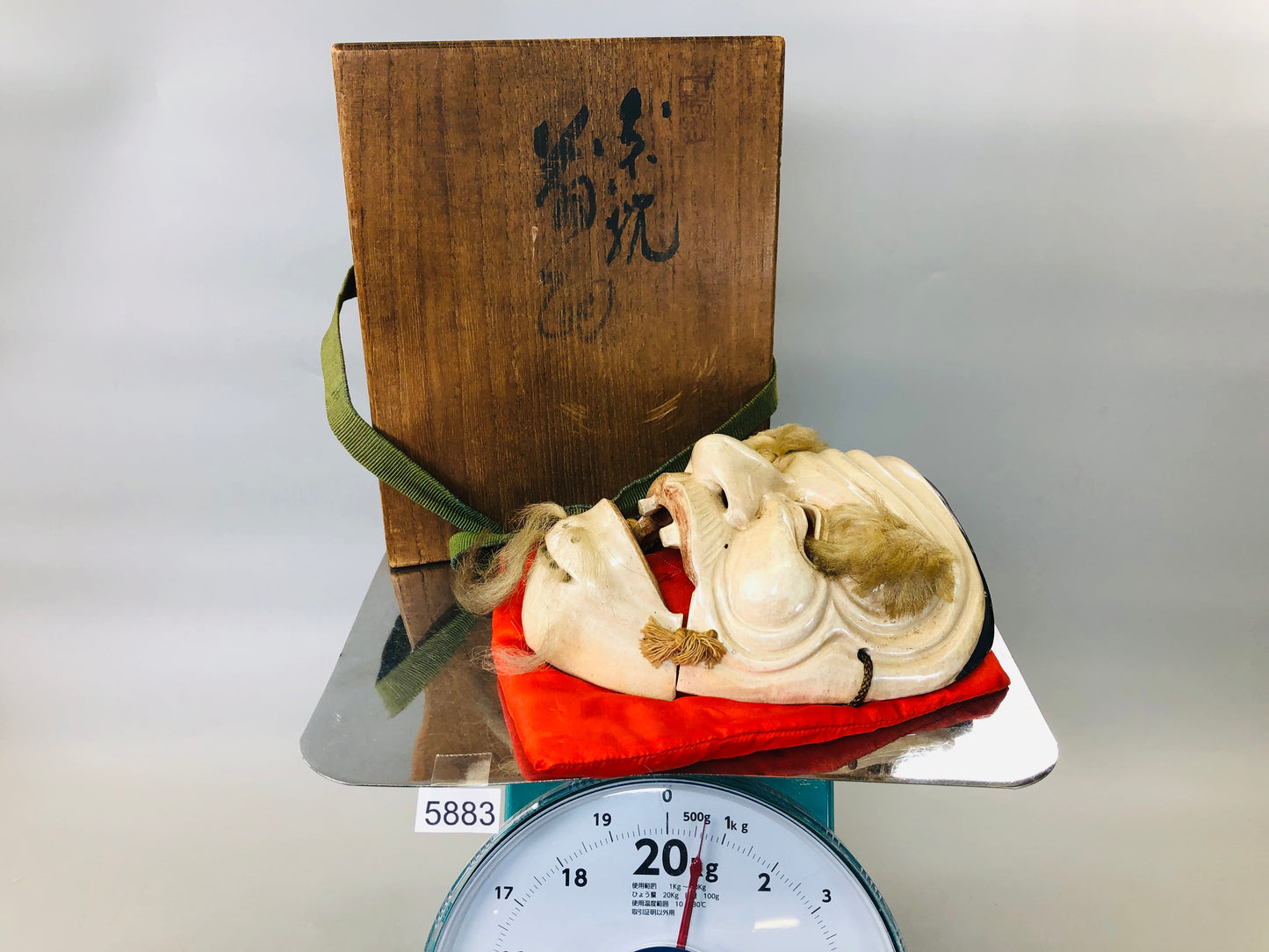 Y5883 NOH MASK ceramic old man signed box Japan antique omen dance drama vintage