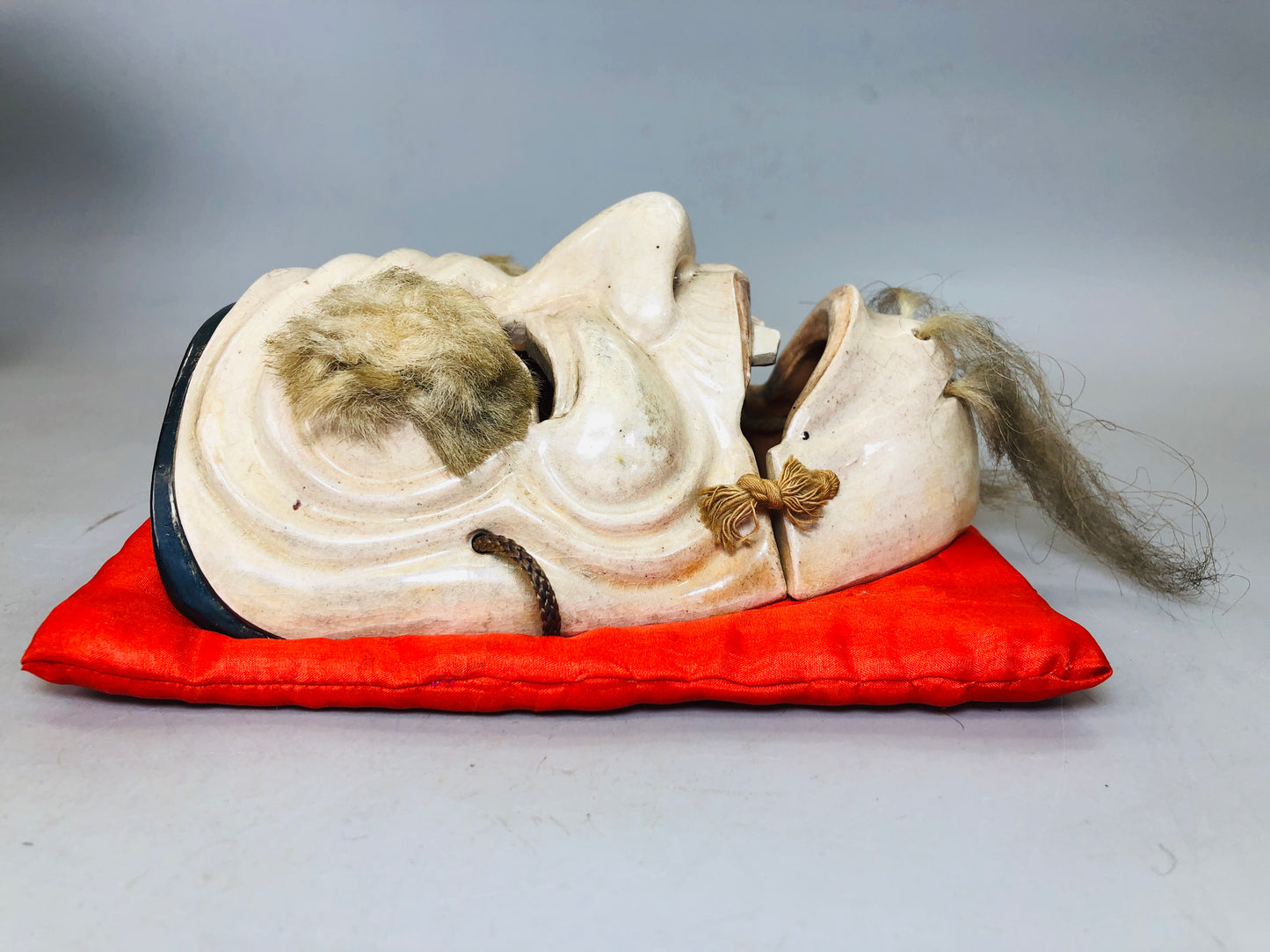 Y5883 NOH MASK ceramic old man signed box Japan antique omen dance drama vintage