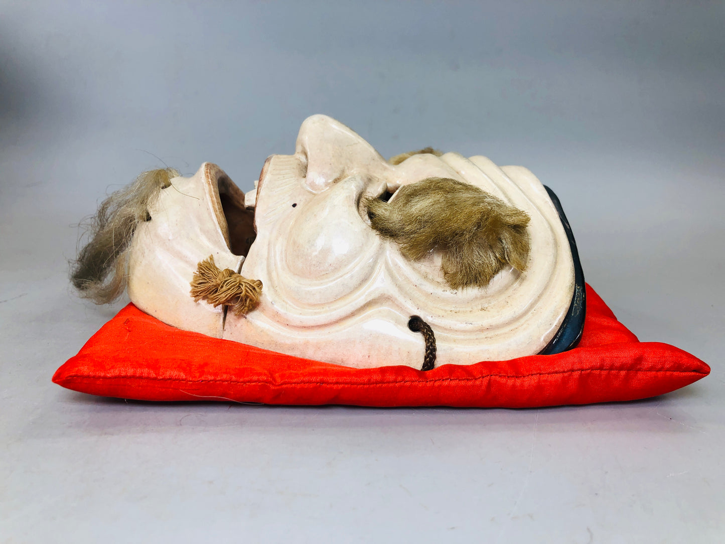 Y5883 NOH MASK ceramic old man signed box Japan antique omen dance drama vintage