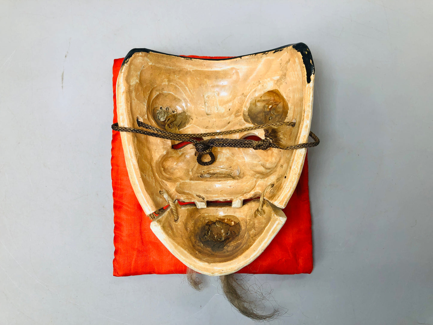 Y5883 NOH MASK ceramic old man signed box Japan antique omen dance drama vintage