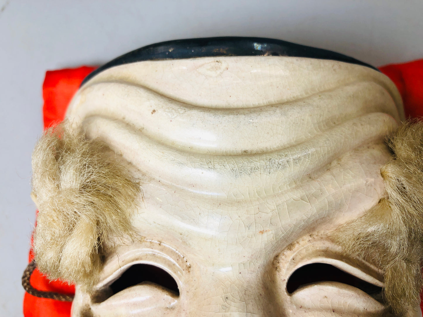 Y5883 NOH MASK ceramic old man signed box Japan antique omen dance drama vintage