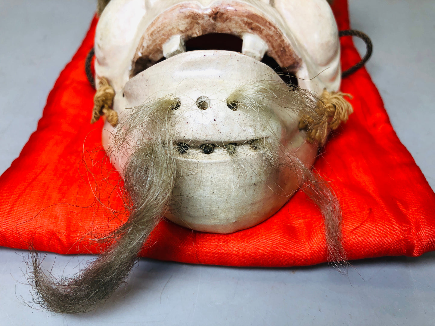 Y5883 NOH MASK ceramic old man signed box Japan antique omen dance drama vintage