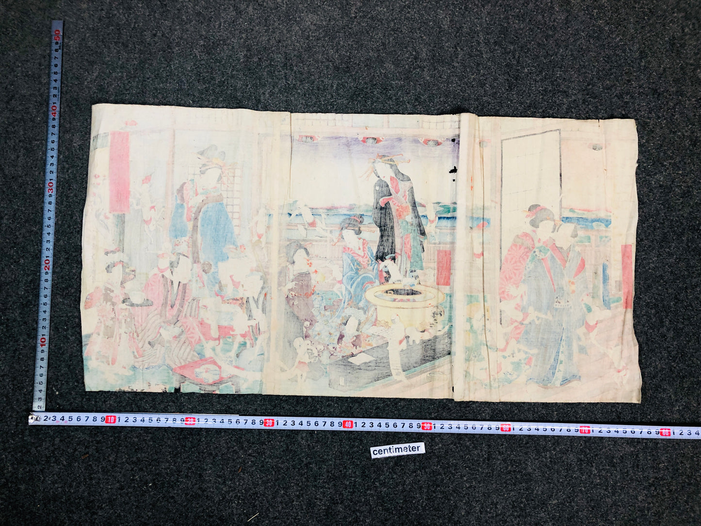 Y5948 WOODBLOCK PRINT Yoshiiku triptych good bad guys Japan Ukiyoe antique art
