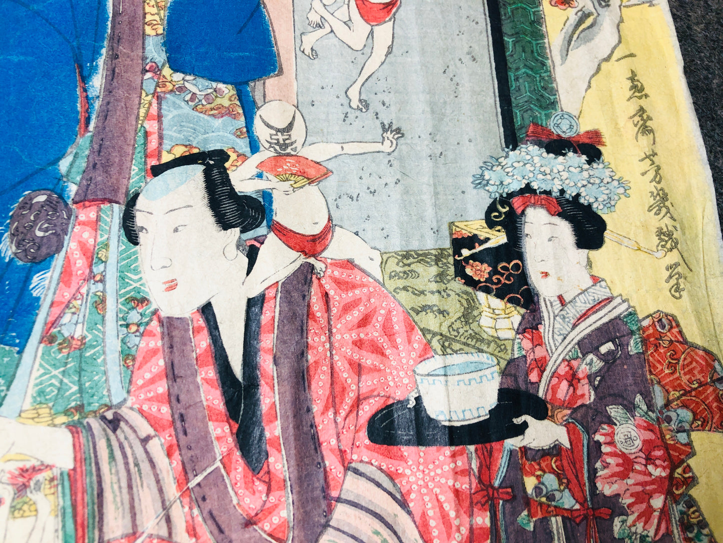 Y5948 WOODBLOCK PRINT Yoshiiku triptych good bad guys Japan Ukiyoe antique art