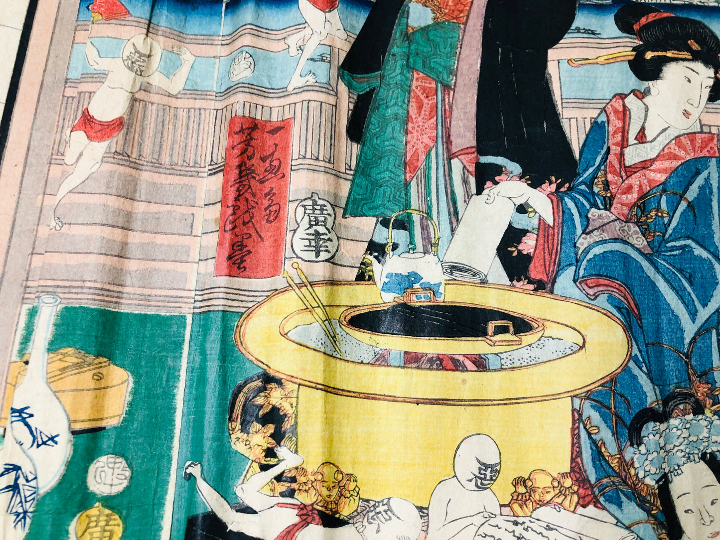 Y5948 WOODBLOCK PRINT Yoshiiku triptych good bad guys Japan Ukiyoe antique art