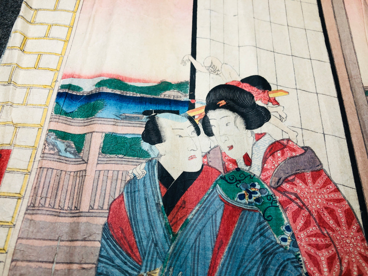 Y5948 WOODBLOCK PRINT Yoshiiku triptych good bad guys Japan Ukiyoe antique art
