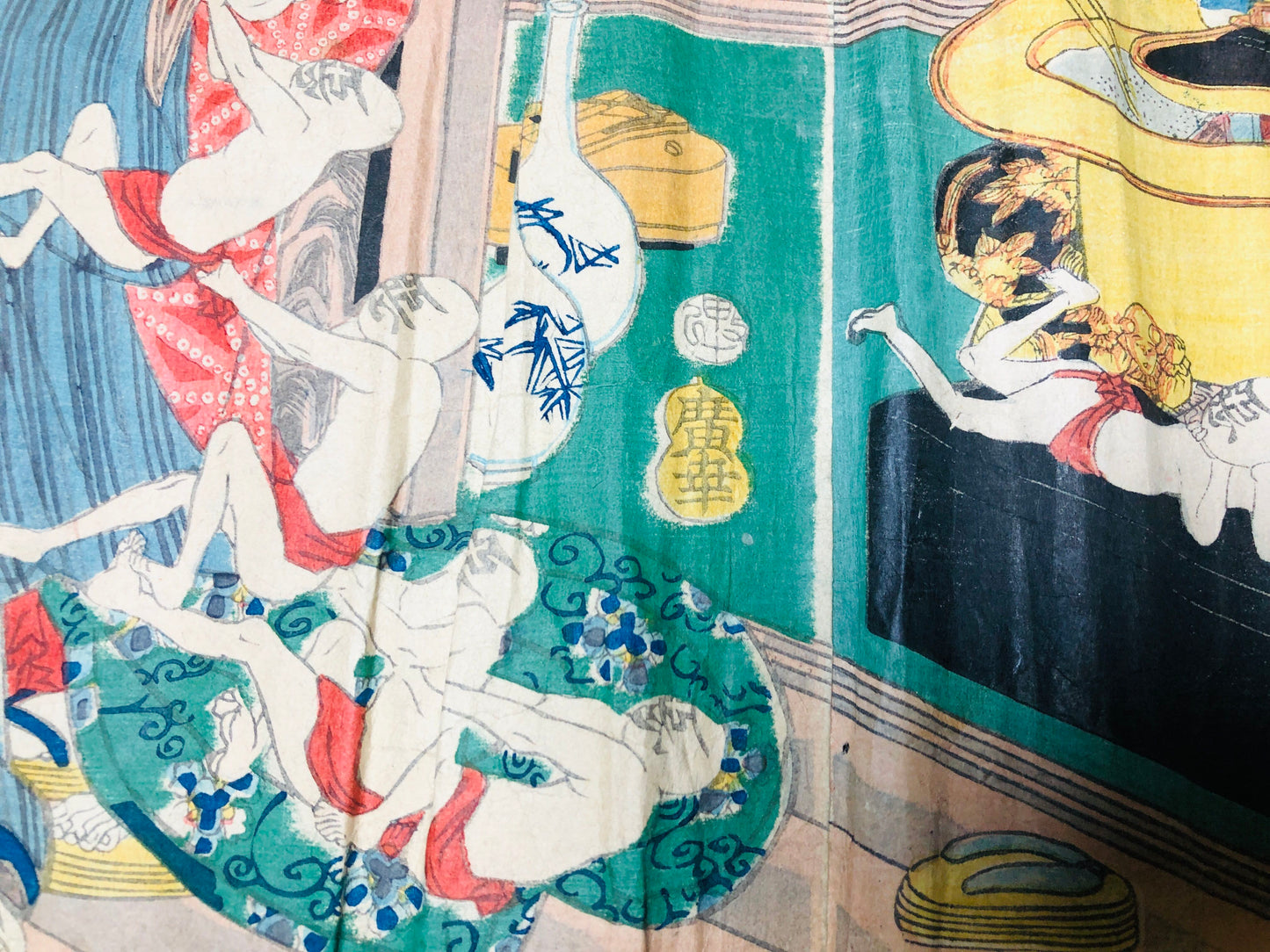 Y5948 WOODBLOCK PRINT Yoshiiku triptych good bad guys Japan Ukiyoe antique art