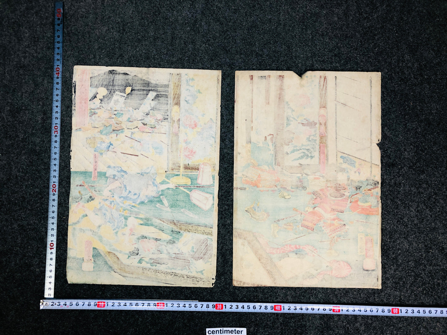Y5959 WOODBLOCK PRINT Kuniyoshi Samurai 2 pieces Japan Ukiyoe antique art decor