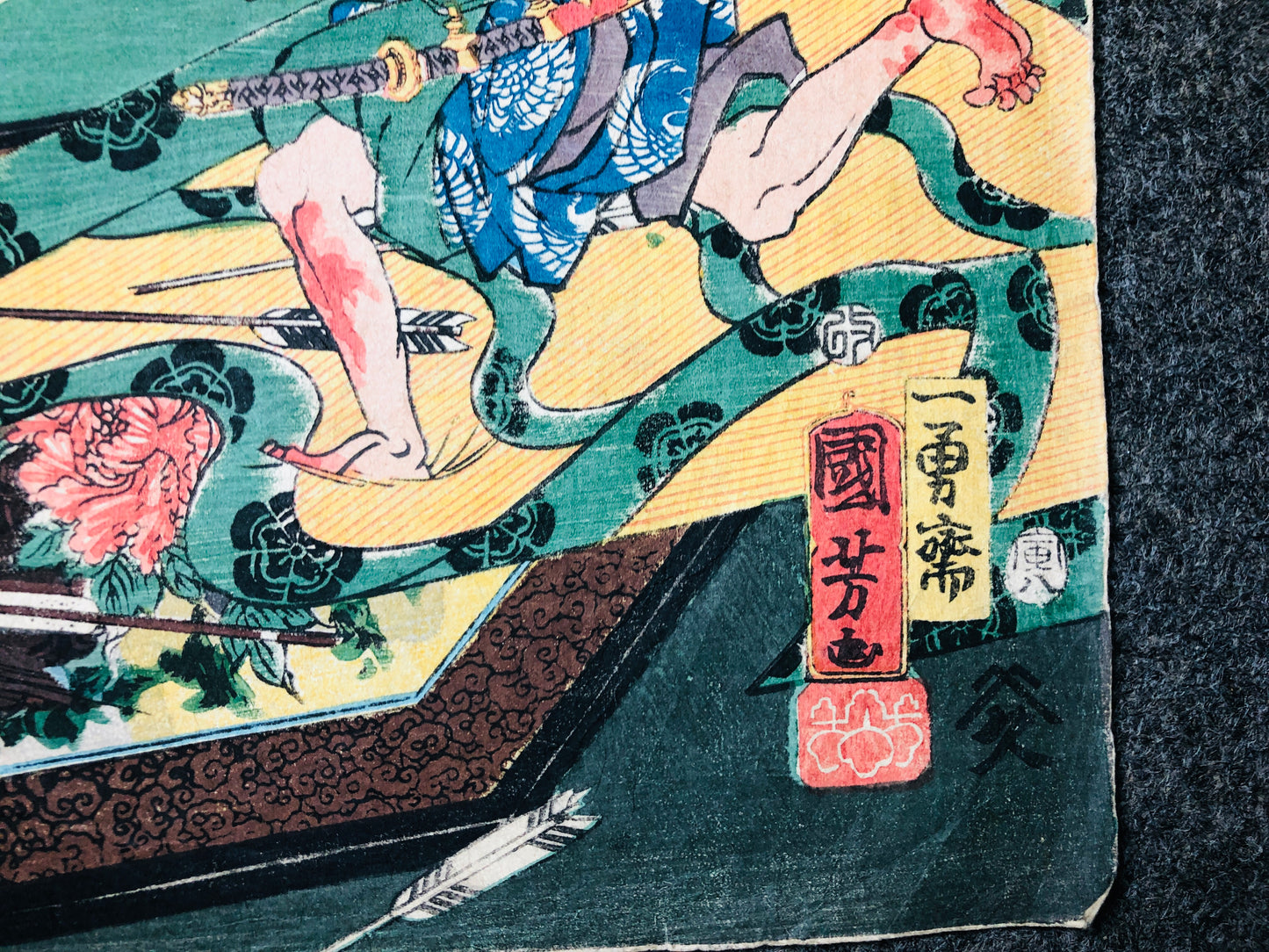 Y5959 WOODBLOCK PRINT Kuniyoshi Samurai 2 pieces Japan Ukiyoe antique art decor