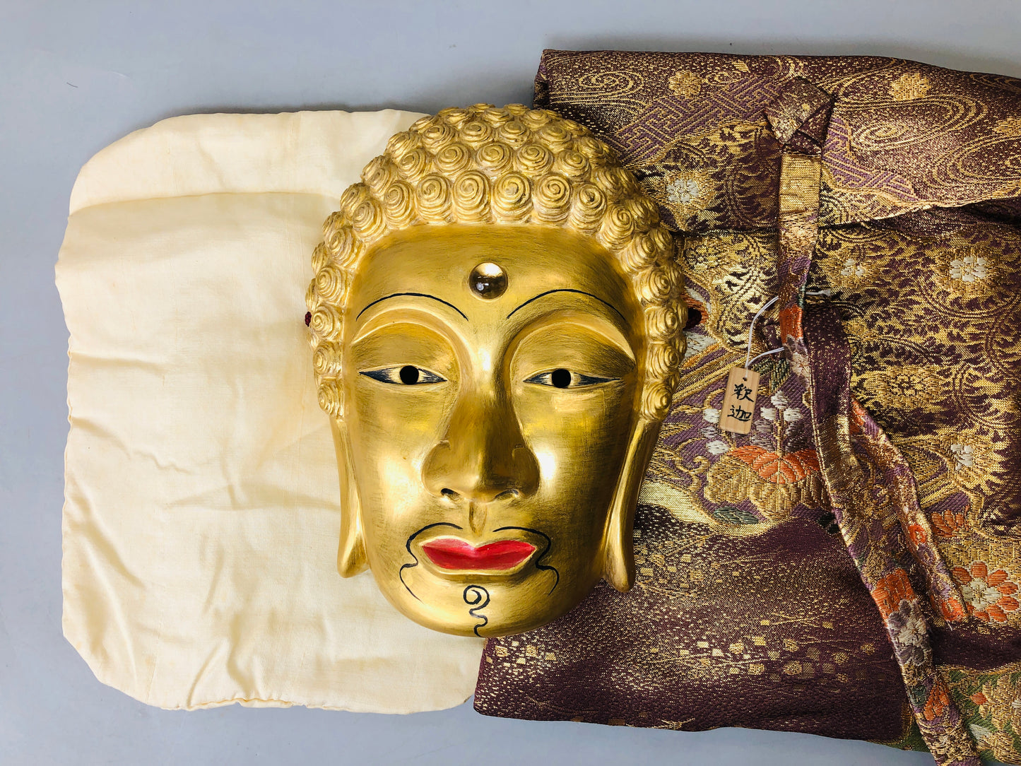 Y5979 NOH MASK wood carving signed Buddha Japan antique omen men dance drama