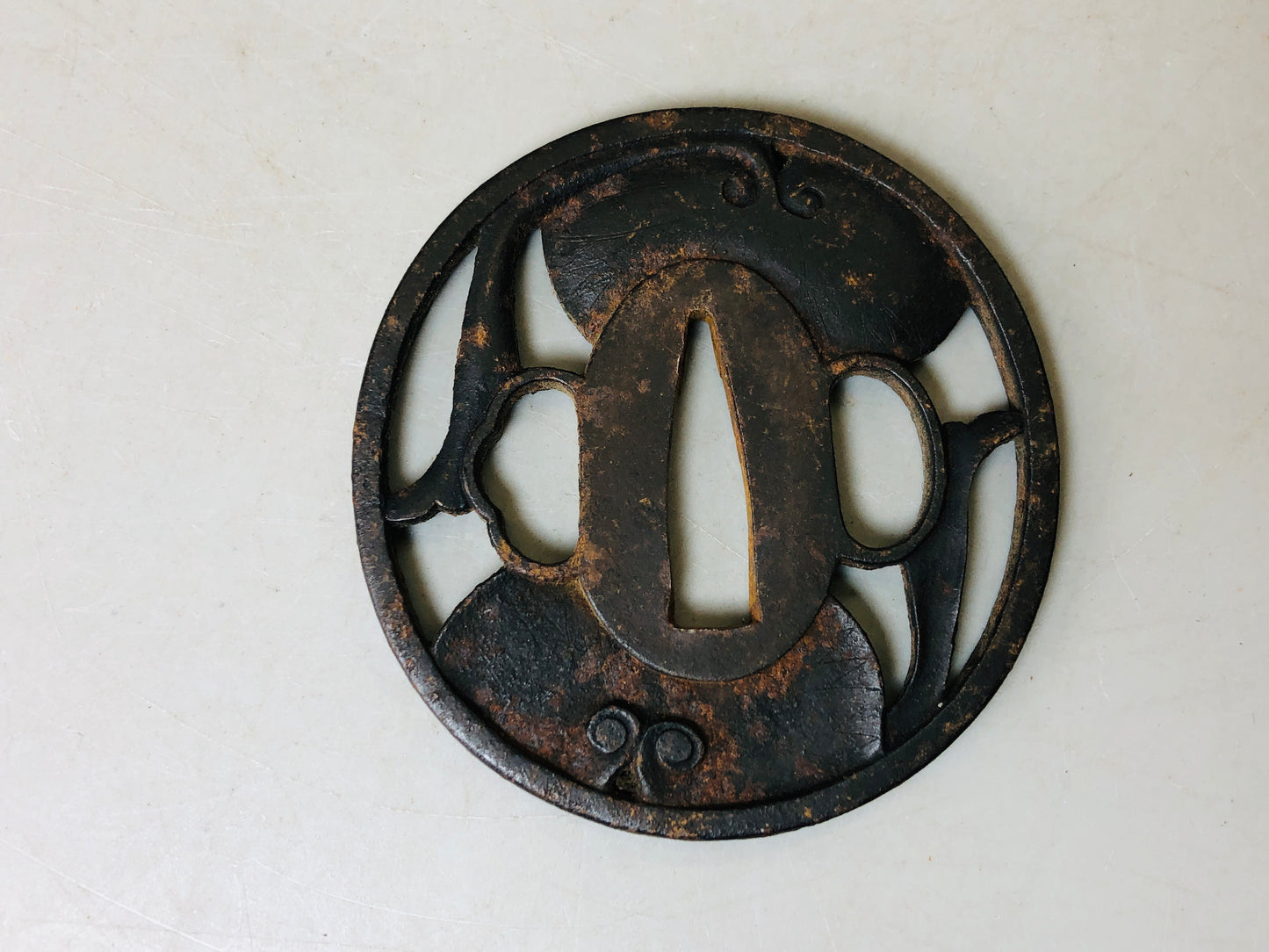 Y5987 TSUBA Iron Sword Guard signed Japan samurai katana koshirae edo antique