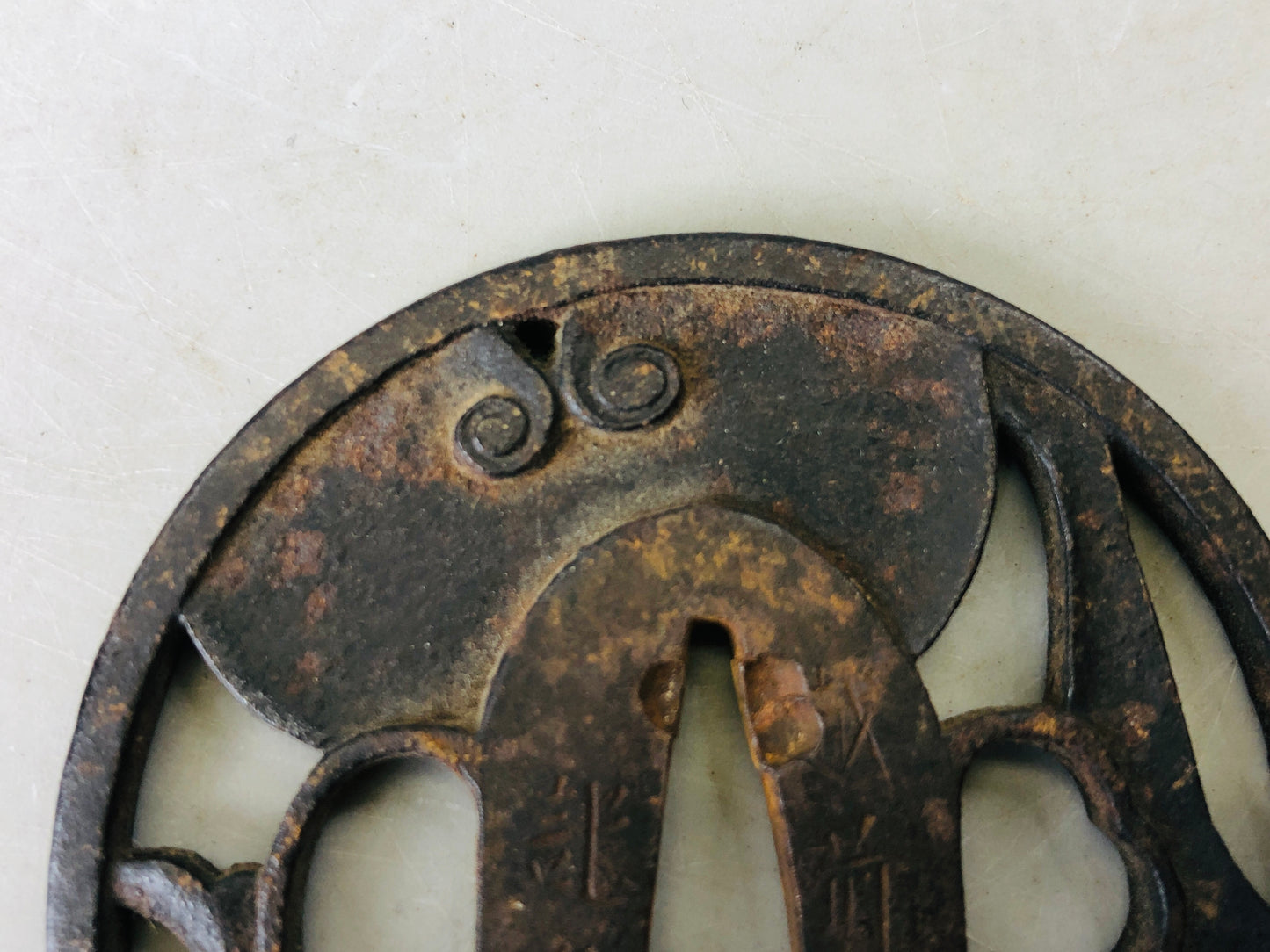 Y5987 TSUBA Iron Sword Guard signed Japan samurai katana koshirae edo antique