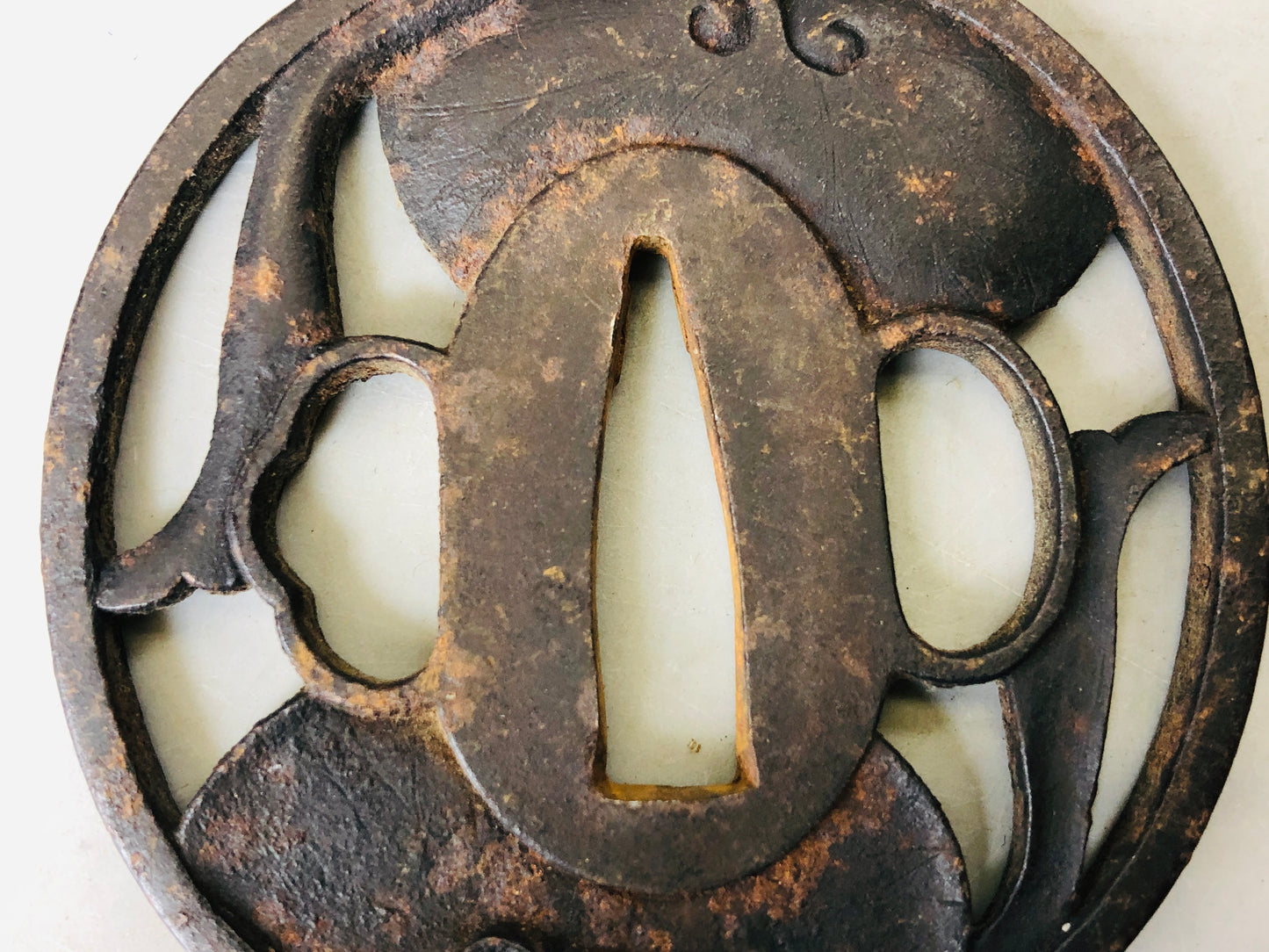 Y5987 TSUBA Iron Sword Guard signed Japan samurai katana koshirae edo antique