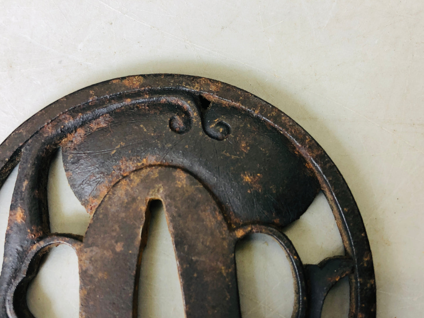 Y5987 TSUBA Iron Sword Guard signed Japan samurai katana koshirae edo antique