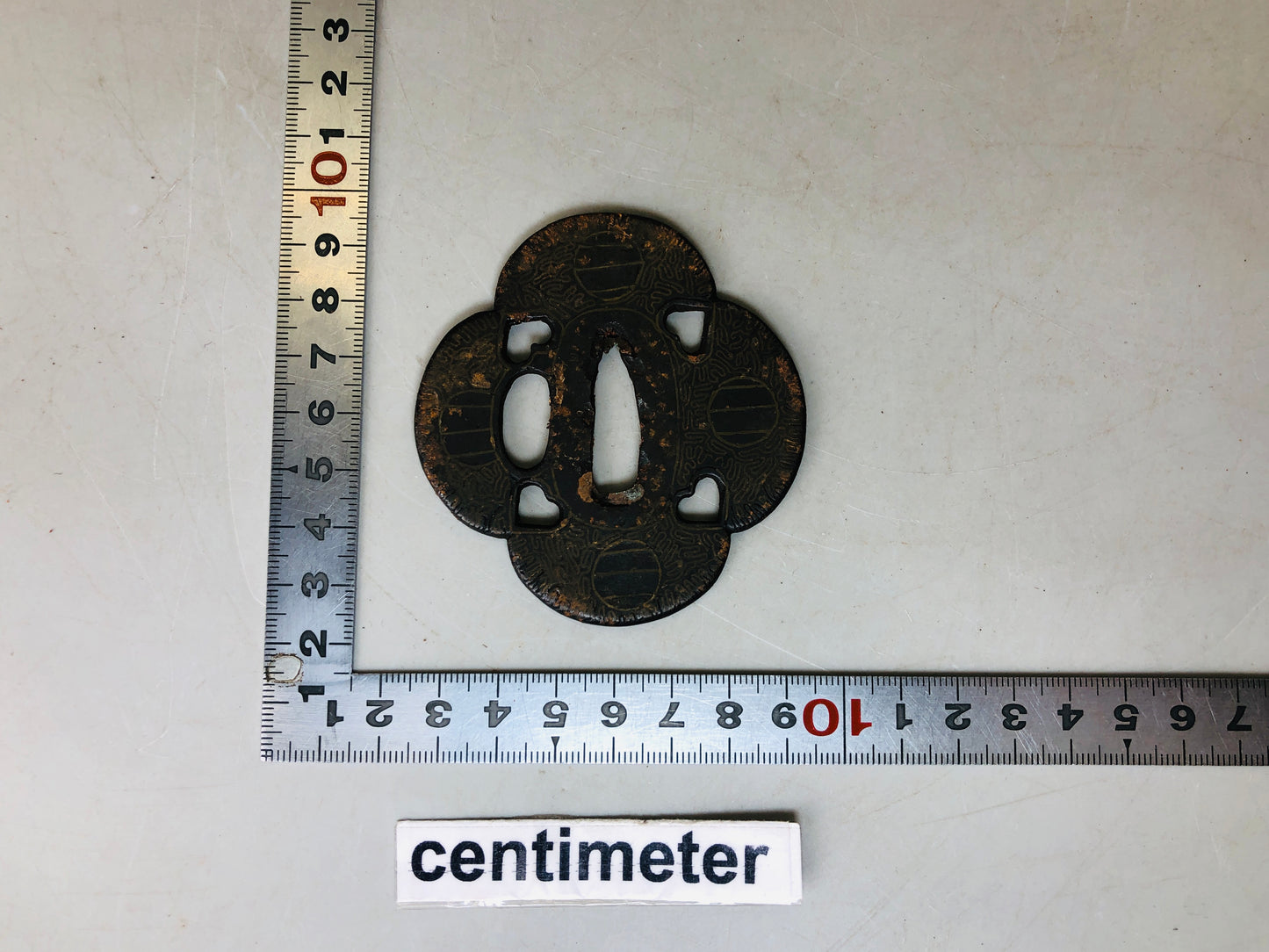 Y5990 TSUBA Iron Sword Guard Inlay Japan samurai katana koshirae edo antique
