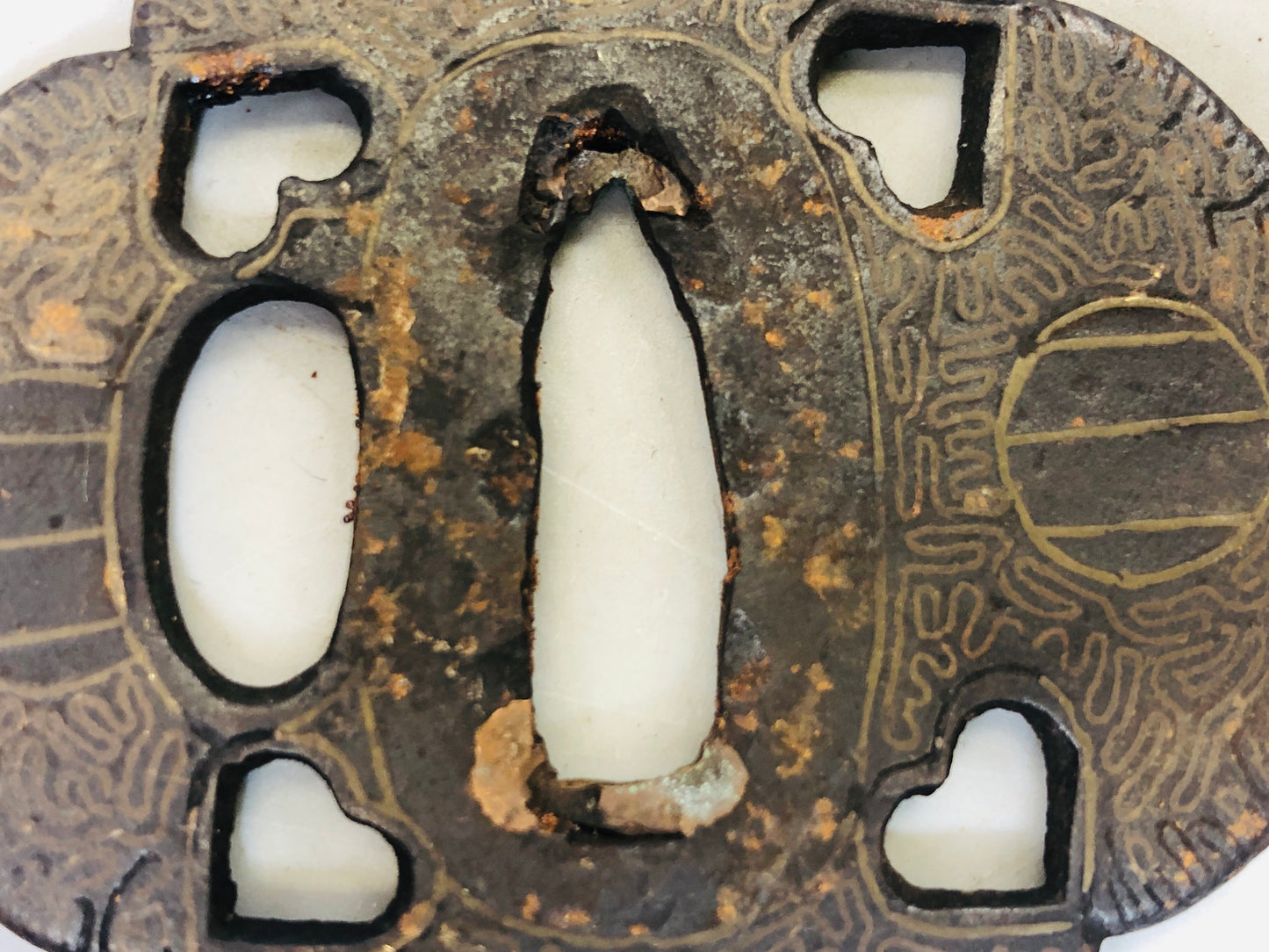 Y5990 TSUBA Iron Sword Guard Inlay Japan samurai katana koshirae edo antique