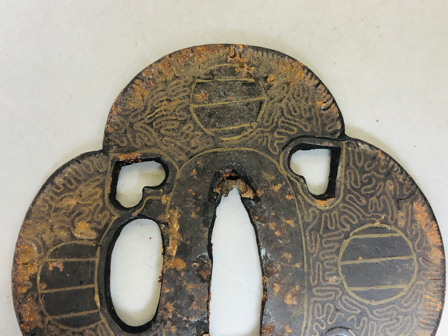 Y5990 TSUBA Iron Sword Guard Inlay Japan samurai katana koshirae edo antique