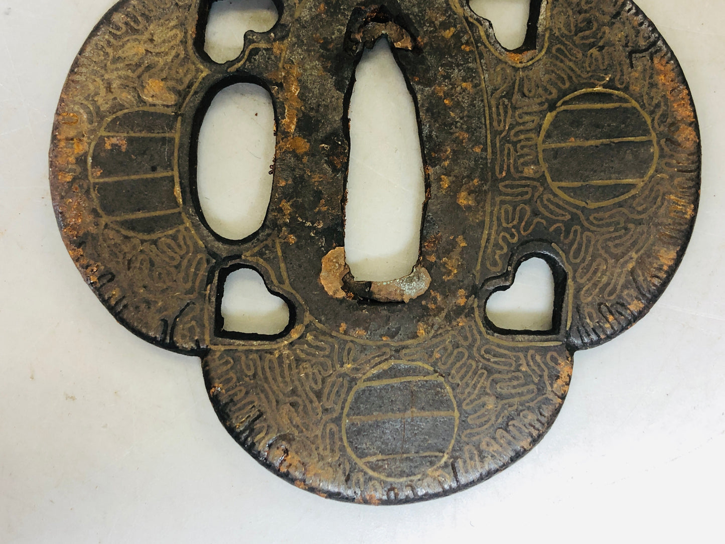Y5990 TSUBA Iron Sword Guard Inlay Japan samurai katana koshirae edo antique