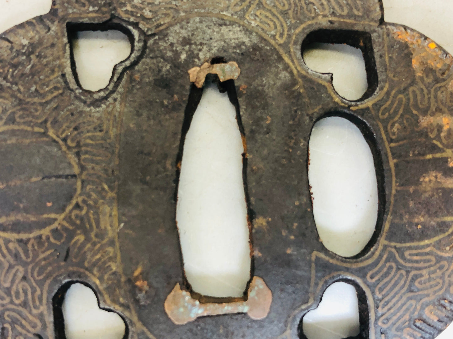 Y5990 TSUBA Iron Sword Guard Inlay Japan samurai katana koshirae edo antique
