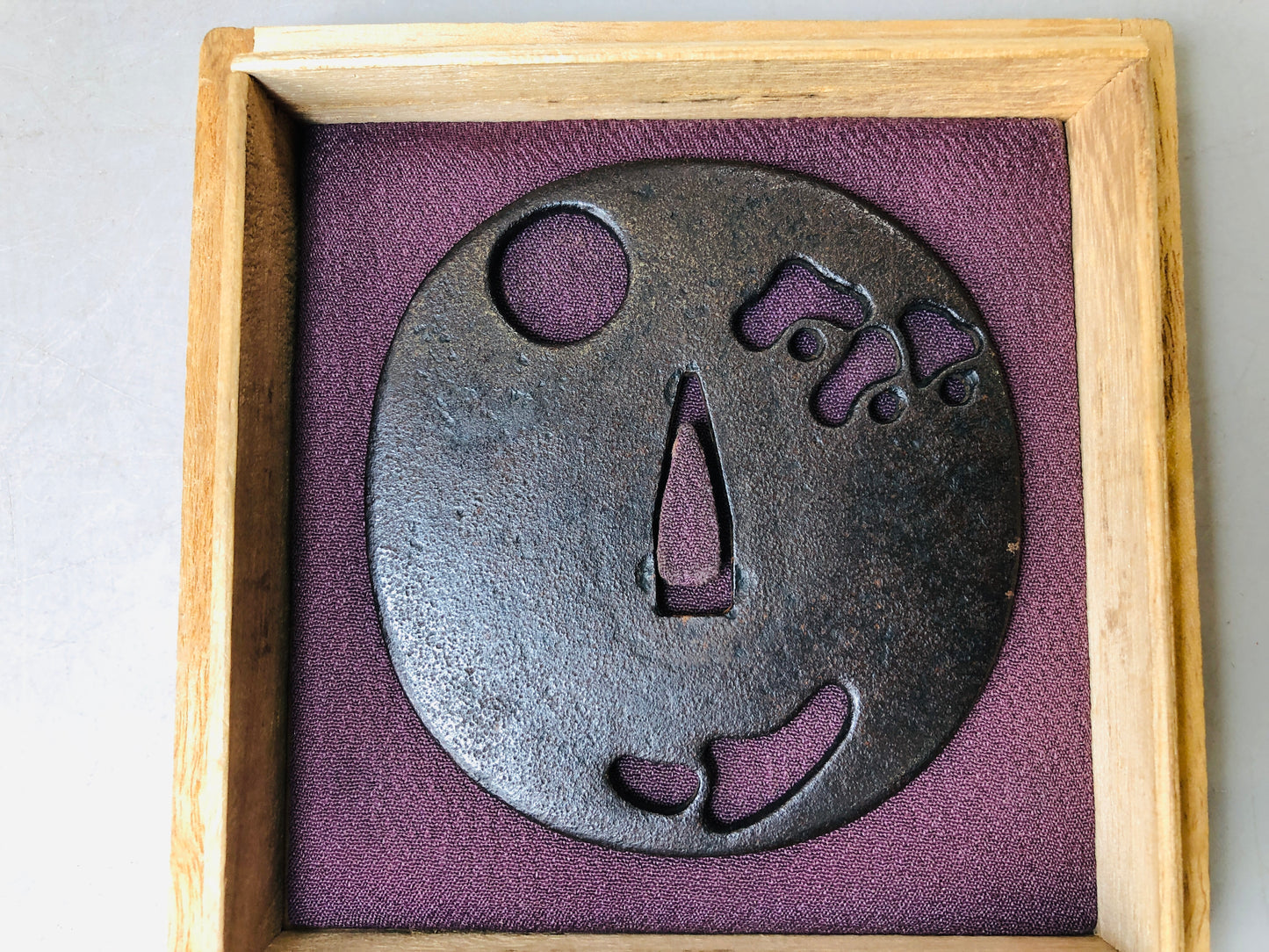 Y5992 TSUBA Iron Sword Guard openwork box Japan samurai katana koshirae edo