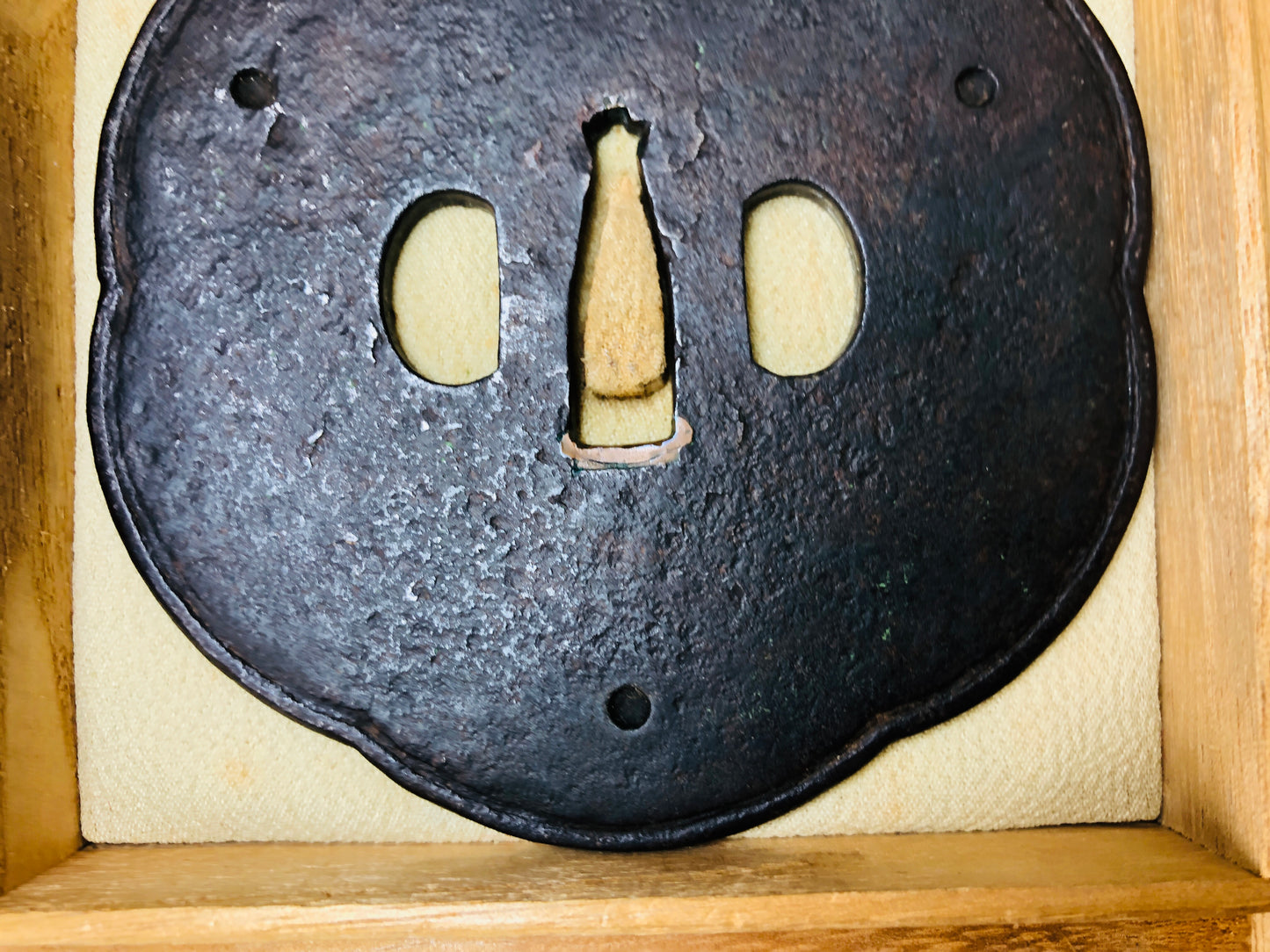 Y5995 TSUBA Large sword guard Inlay box Japan samurai katana koshirae edo