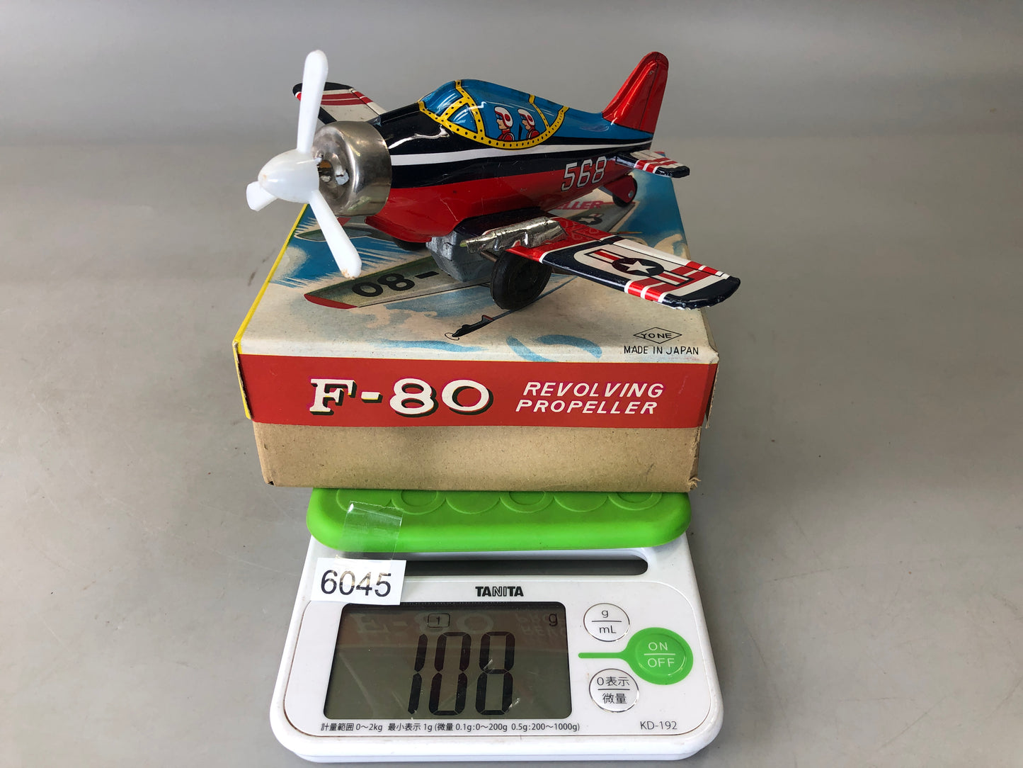 Y6045 TIN TOY F-80 Revolving Propeller airplane plane Japan antique vintage