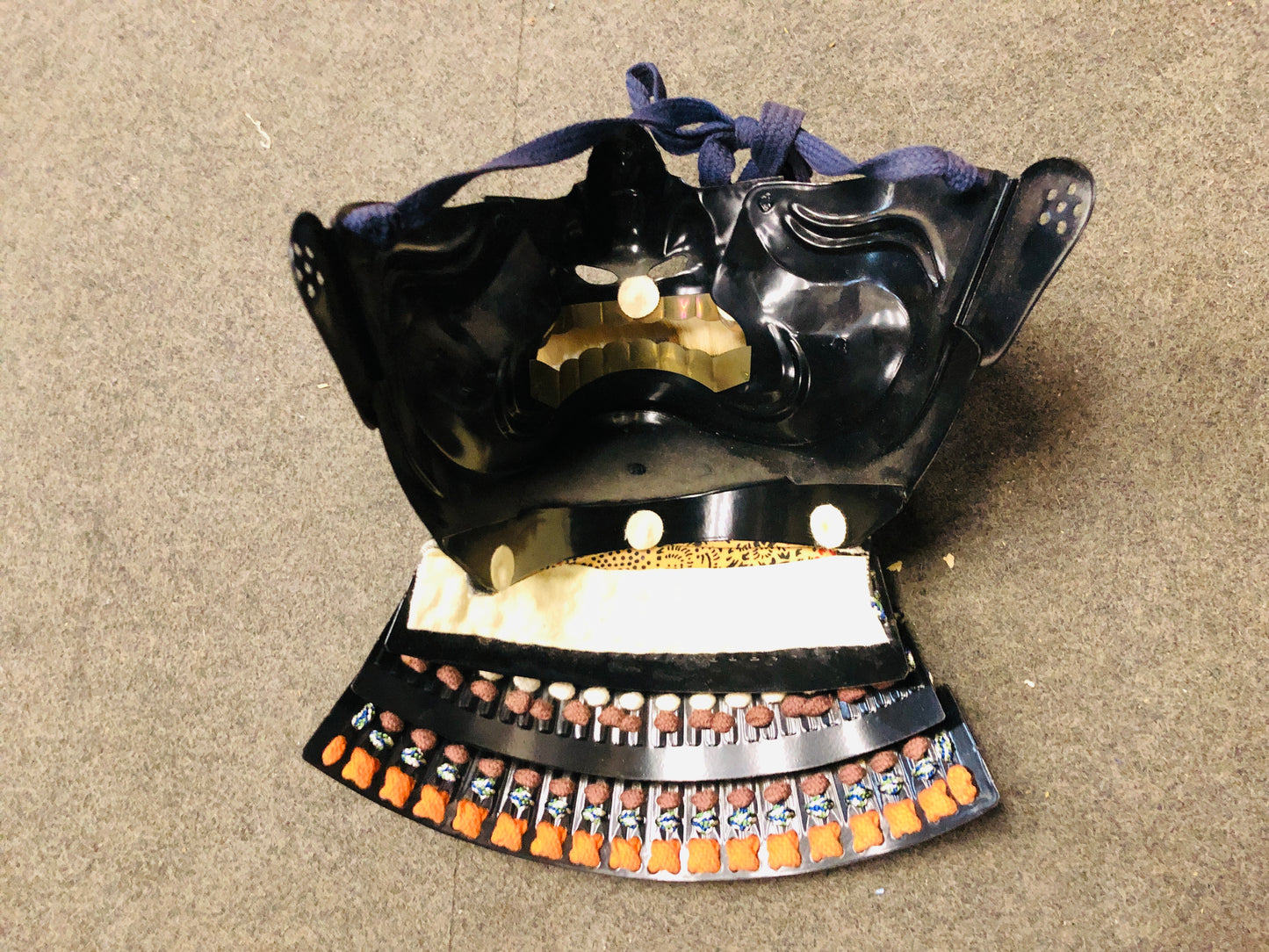 Y7036 YOROI Samurai armor helmet set navy blue white brown thread Japan antique