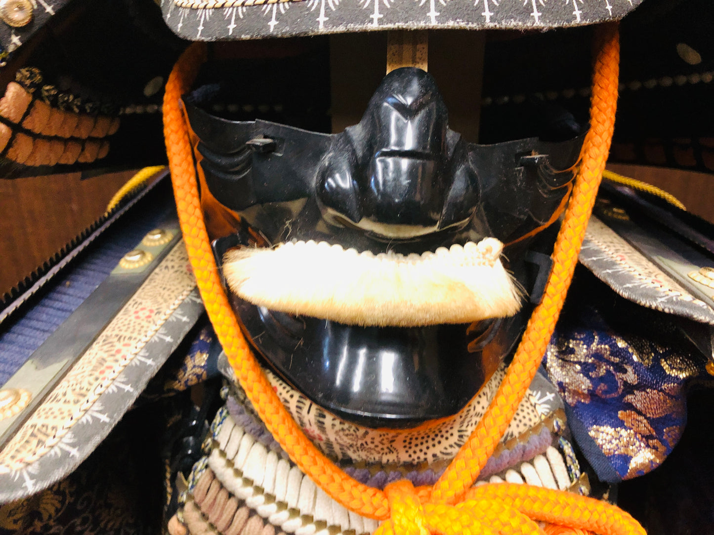 Y7036 YOROI Samurai armor helmet set navy blue white brown thread Japan antique