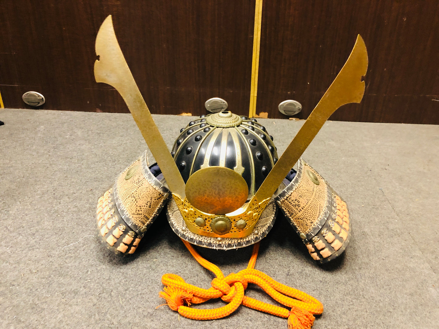 Y7038 YOROI Samurai armor helmet set navy blue thread Japan antique busho bushi
