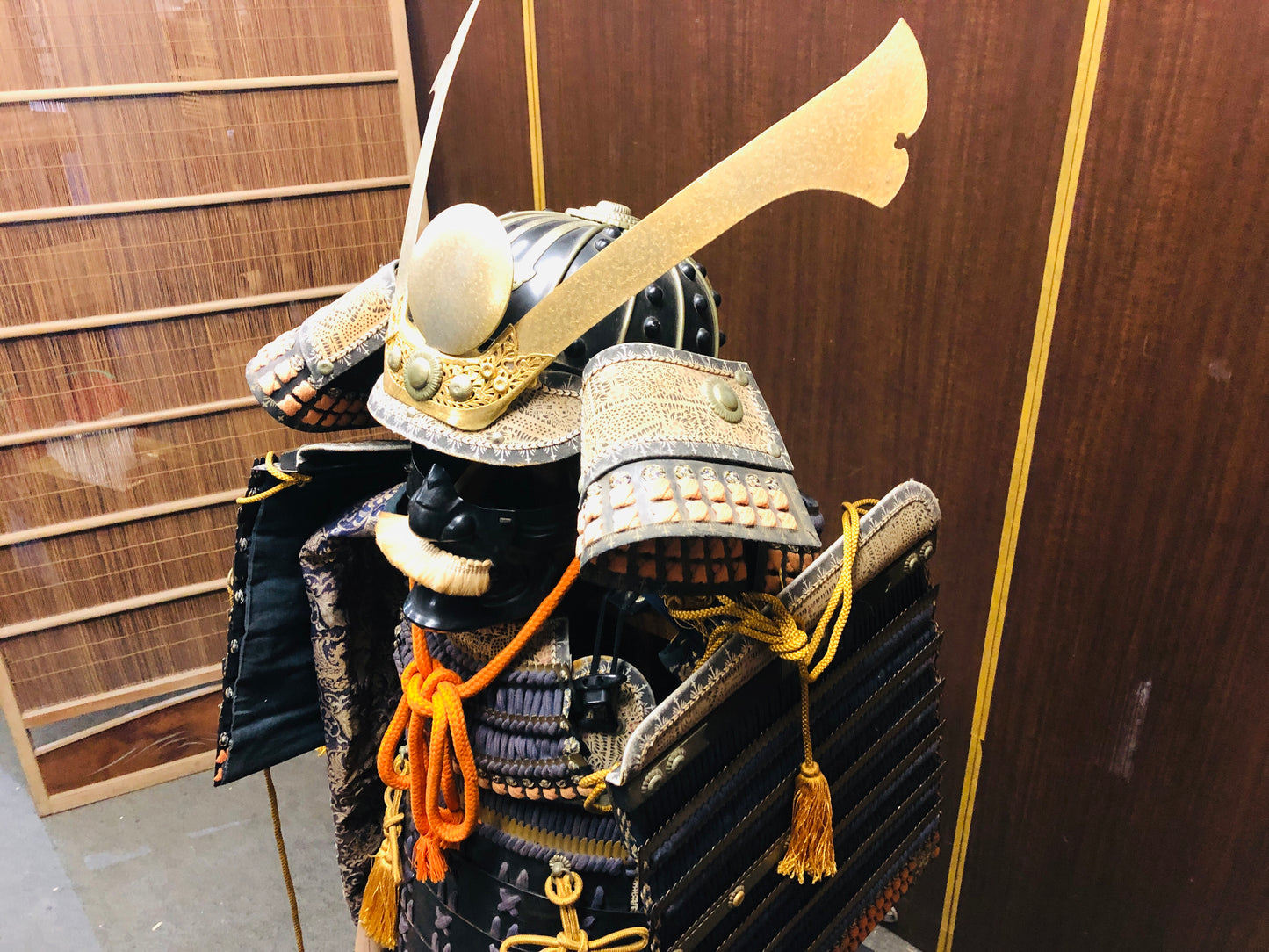 Y7038 YOROI Samurai armor helmet set navy blue thread Japan antique busho bushi