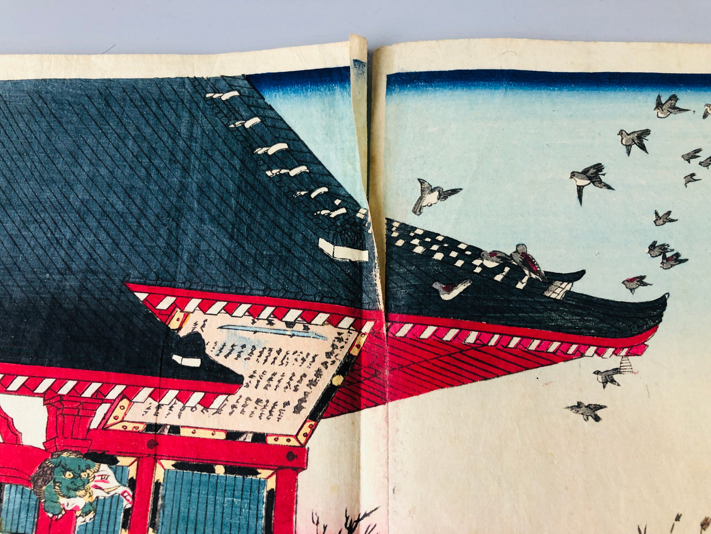 Y7041 WOODBLOCK PRINT 3rd Hiroshige triptych Asakusa Japan Ukiyoe antique art