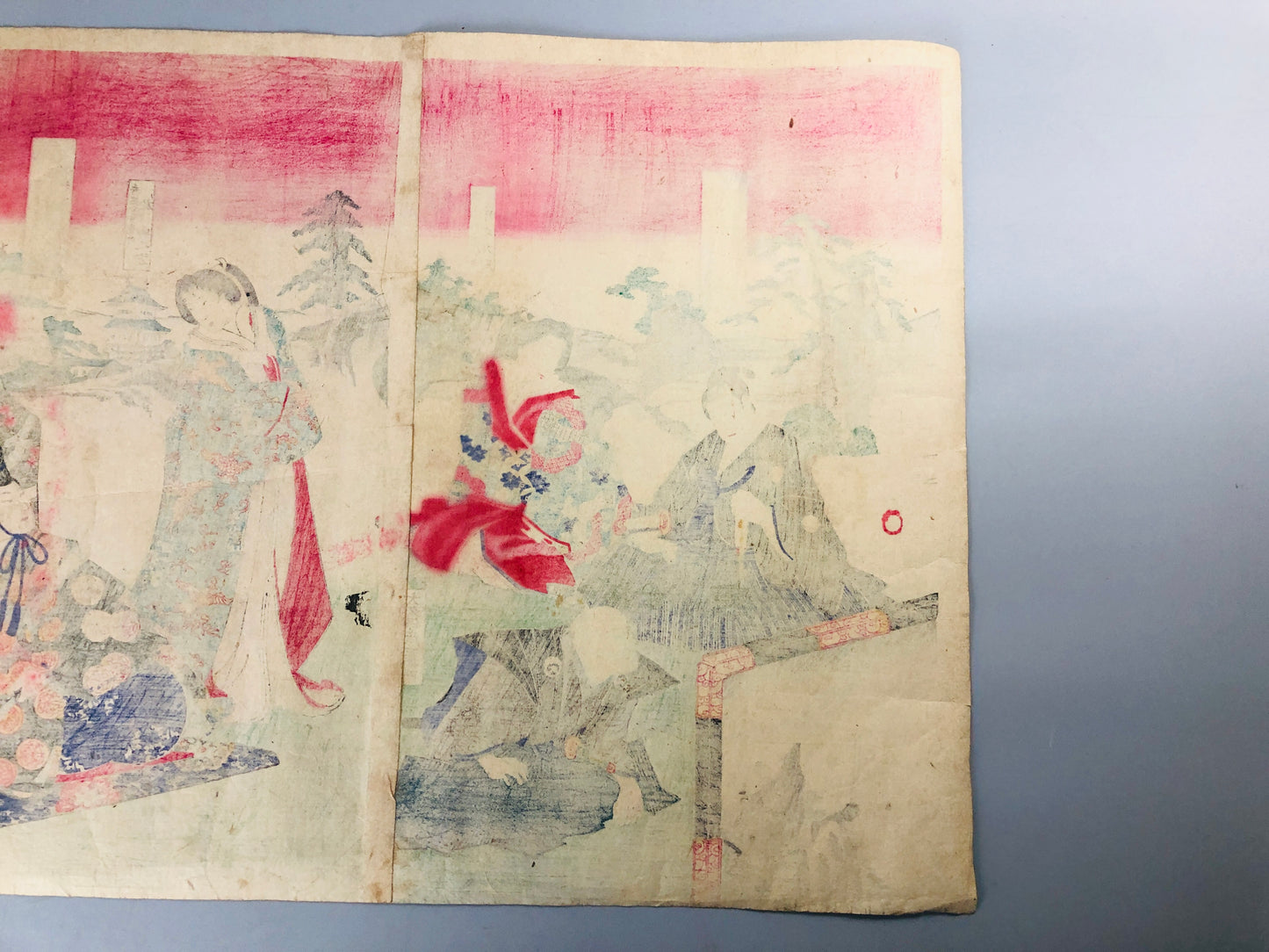 Y7056 WOODBLOCK PRINT Chikanobu Tokugawa Shogun triptych Japan Ukiyoe antique