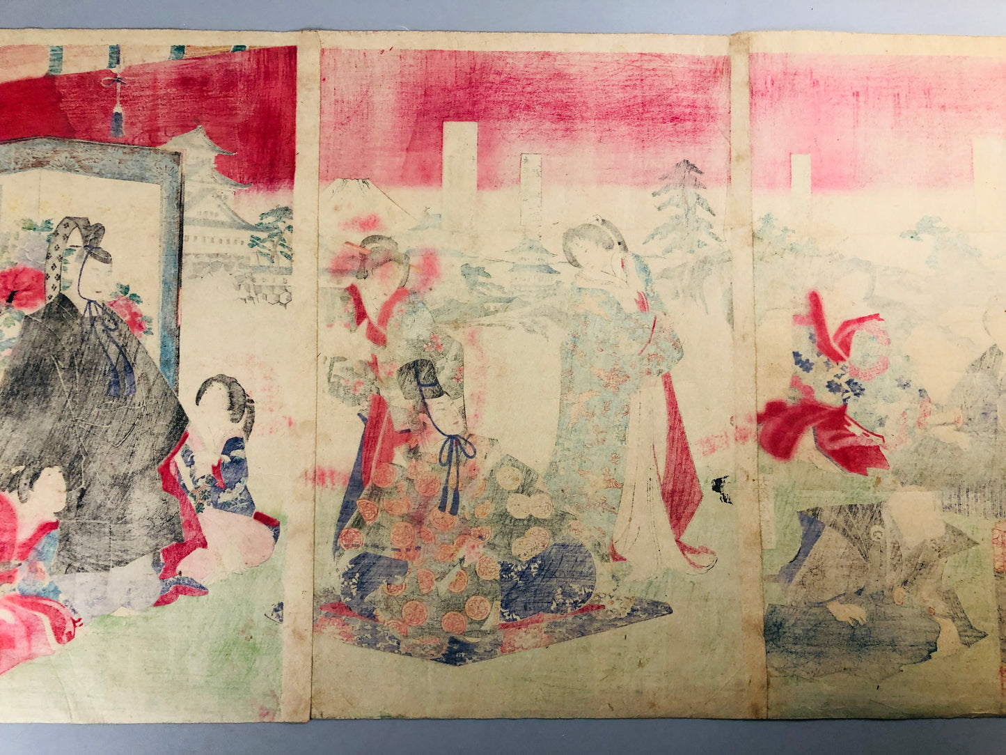 Y7056 WOODBLOCK PRINT Chikanobu Tokugawa Shogun triptych Japan Ukiyoe antique