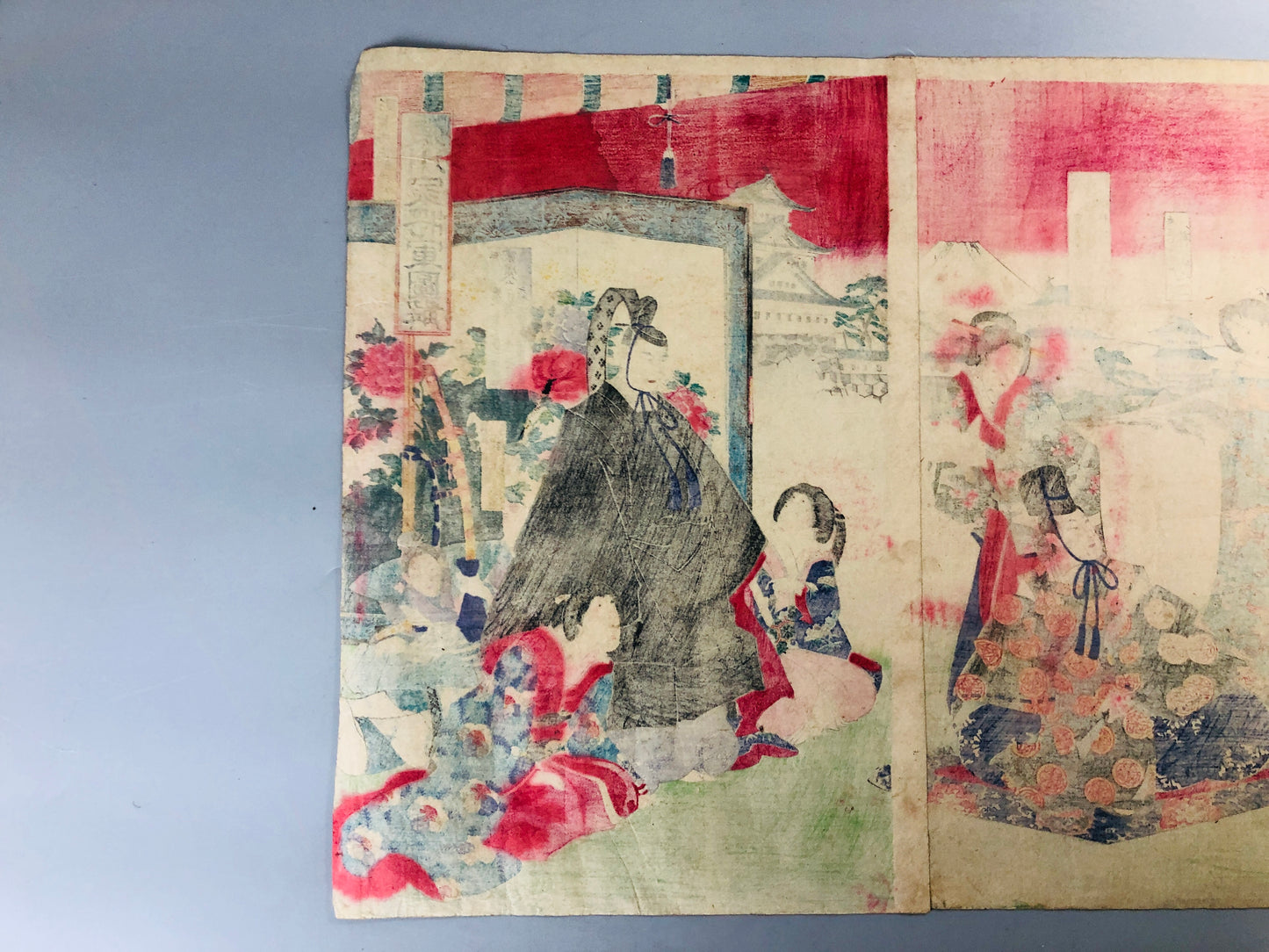 Y7056 WOODBLOCK PRINT Chikanobu Tokugawa Shogun triptych Japan Ukiyoe antique