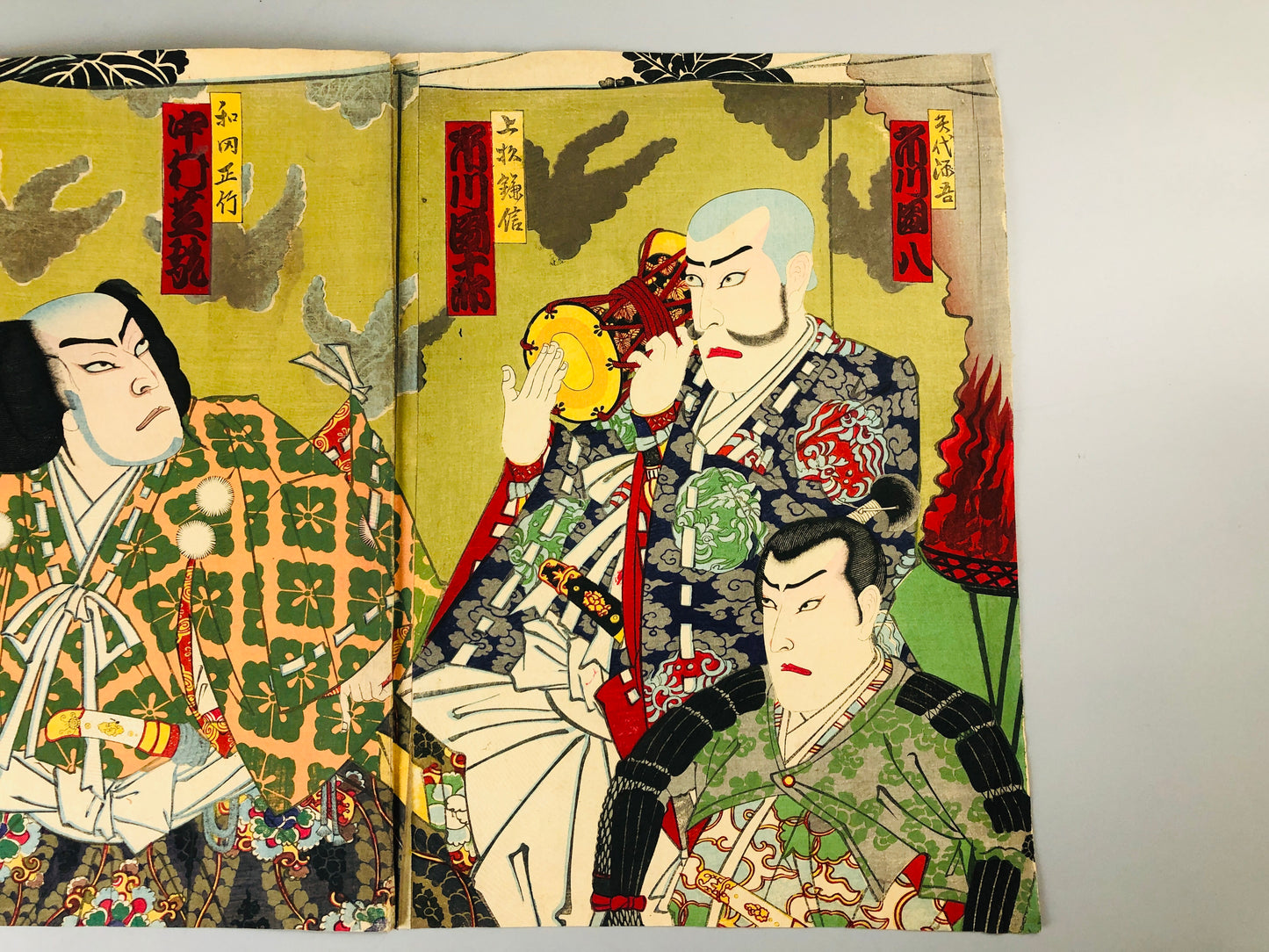 Y7061 WOODBLOCK PRINT Kunichika triptych Kabuki Japan Ukiyoe antique art vintage