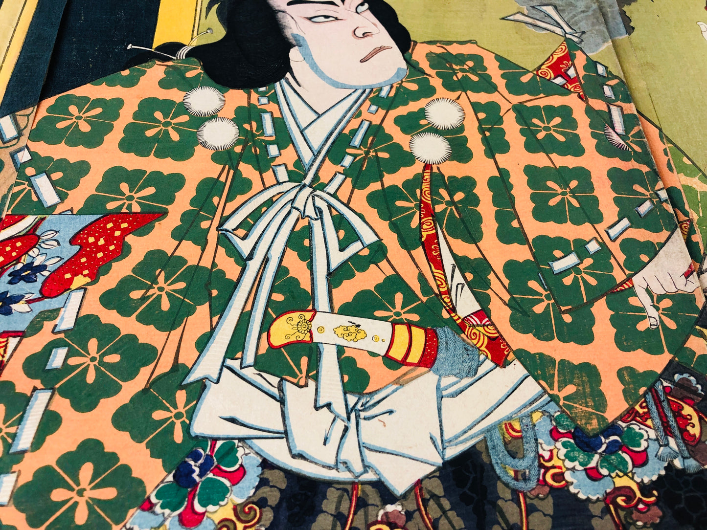 Y7061 WOODBLOCK PRINT Kunichika triptych Kabuki Japan Ukiyoe antique art vintage
