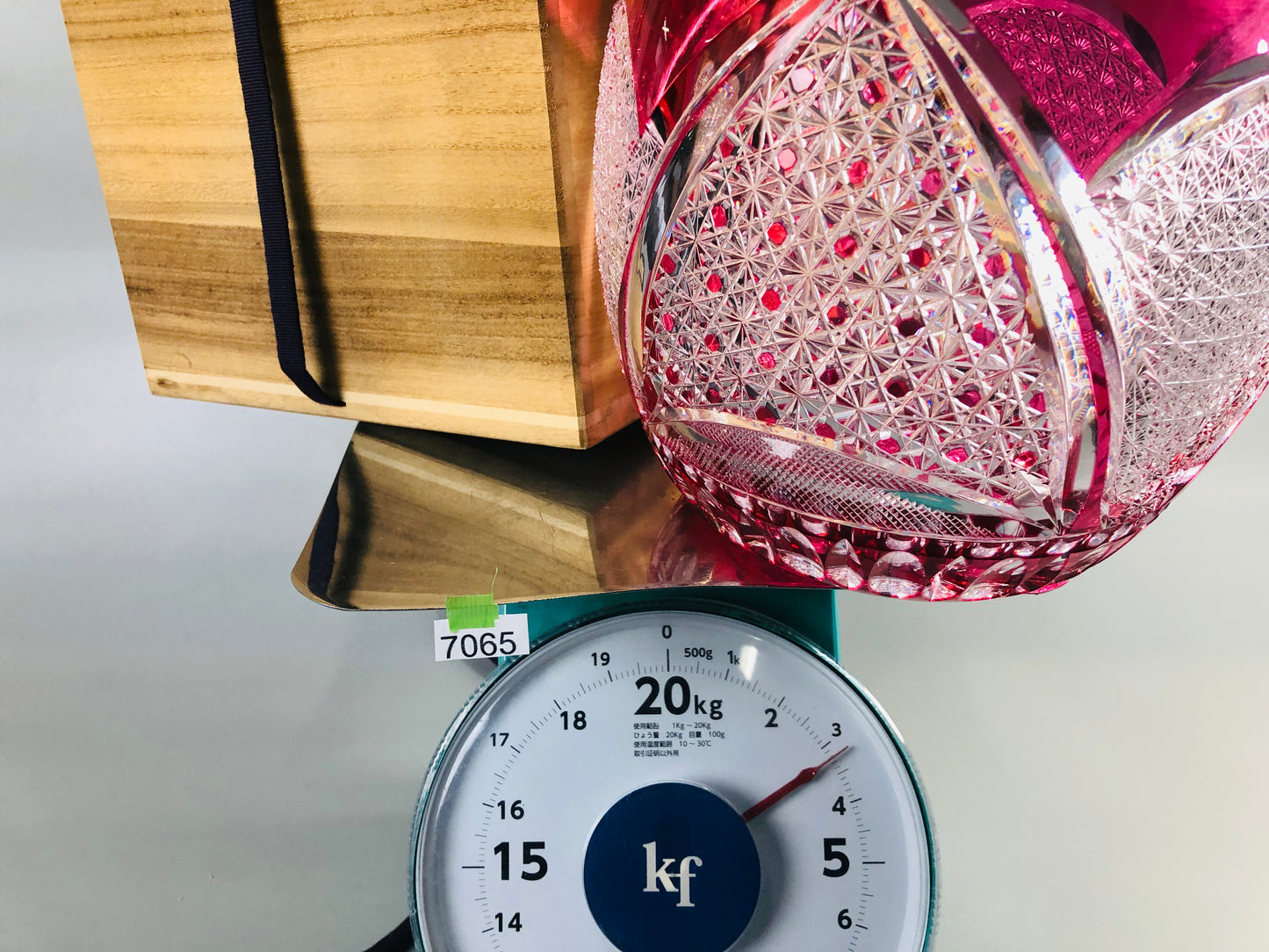 Y7065 FLOWER VASE Glass Edo Kiriko signed box Japan ikebana floral arrangement