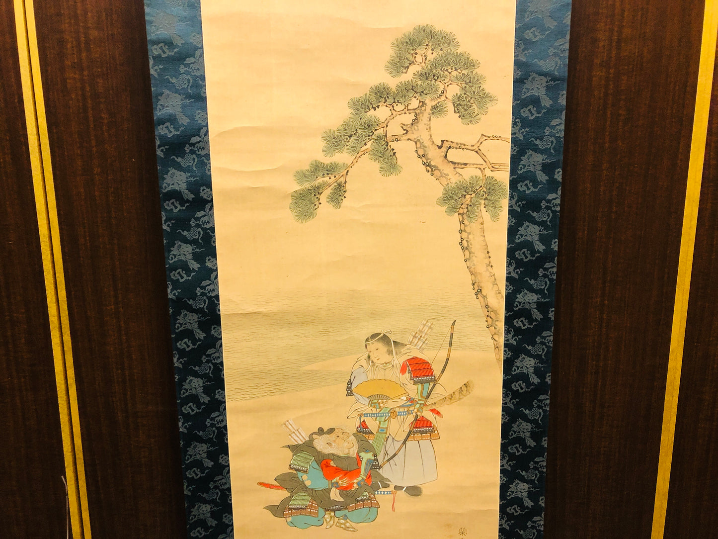 Y7069 KAKEJIKU Warrior signed yoroi kabuto armor Japan antique hanging scroll
